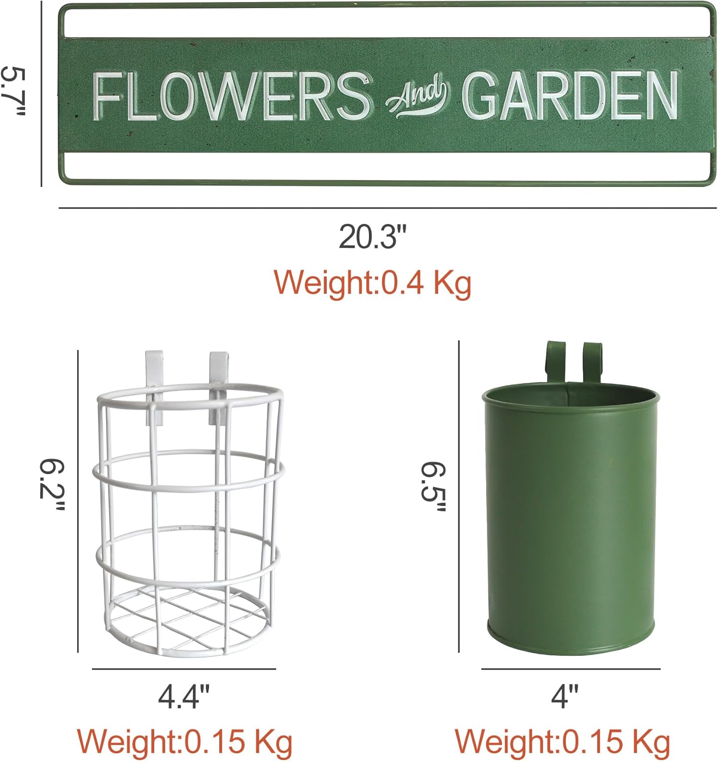 Vintage Metal Hanging Flower Pot Rustic Wall Mounted Planter, Decrative Farmhouse Plants Holder Succulents Tubs for Garden Railing Fence Patio Yard Outdoor Decor