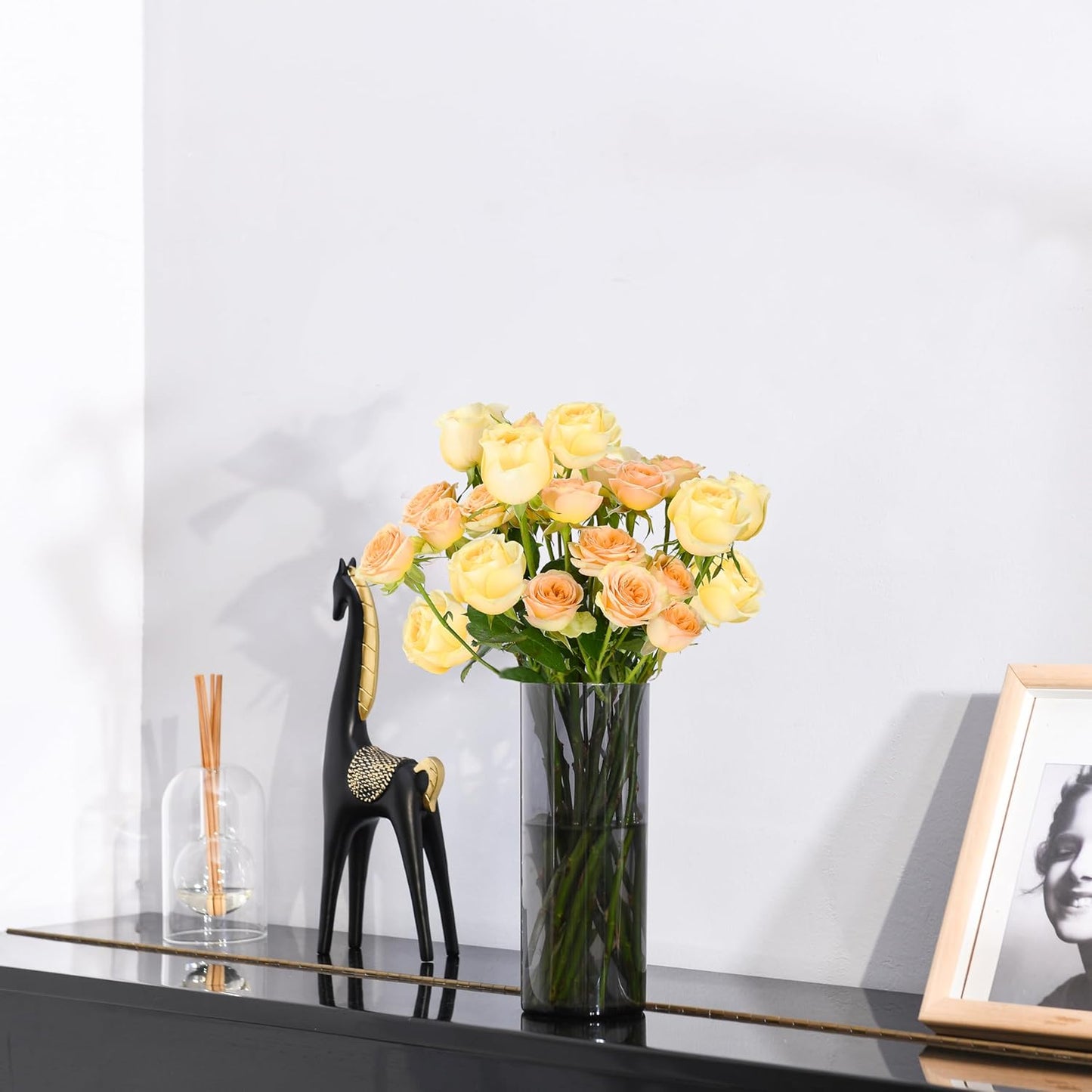 Flower Vase, Non-breakable Vases, 4" W x 10" H, Acrylic Grey Vase, Aesthetic Room Decor Cylindrical Modern Flower Vases for Table Centerpiece, Home Decor, Women Floral Arrangement Gift