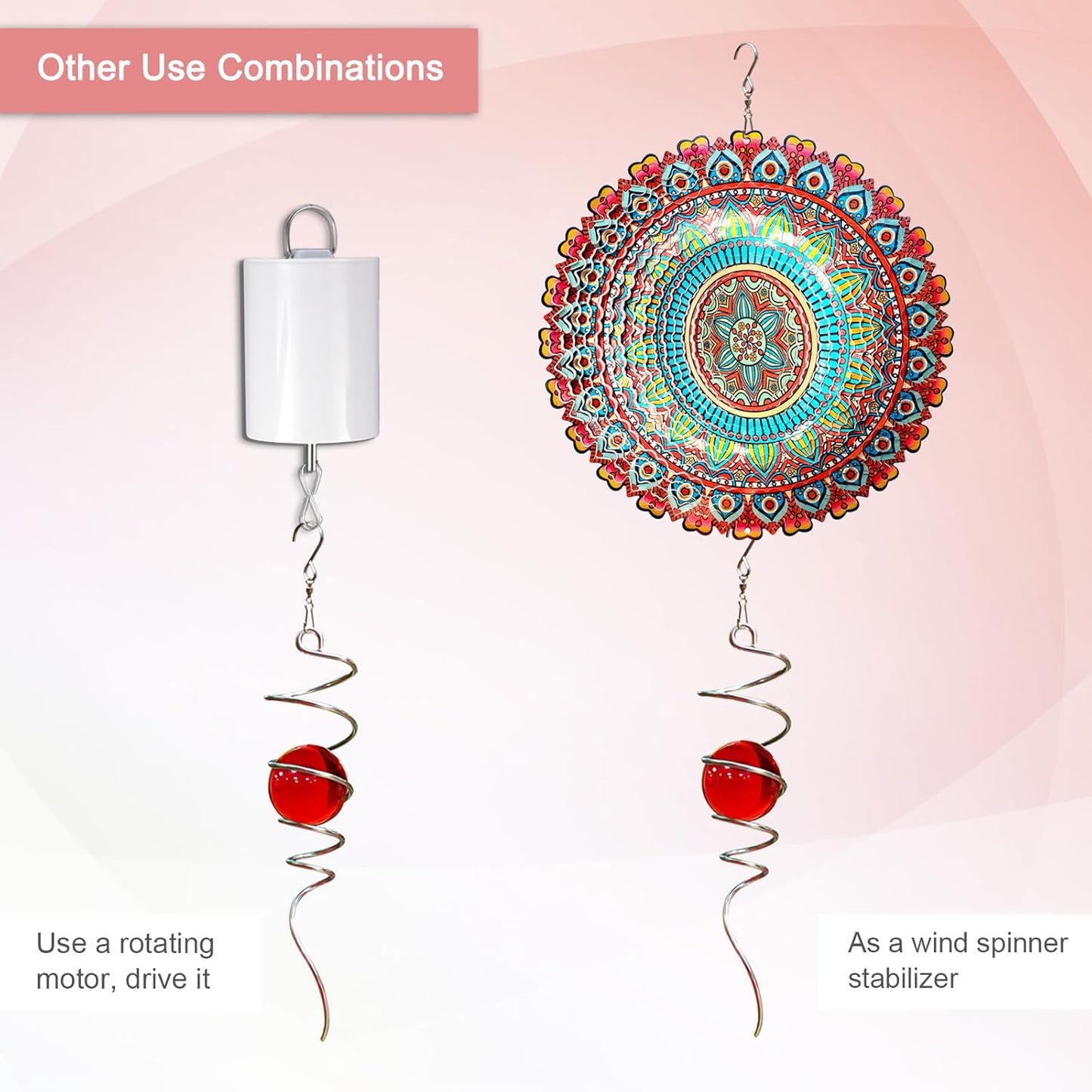 Gazing Ball Spiral Tail with Red Glass Orb, Wind Spinner Stabilizer, Spiral Wind Spinners Tail, Hanging Outdoor Garden Decor, Yard Art Ornament, Christmas Decoration, Sun Catcher 13inch