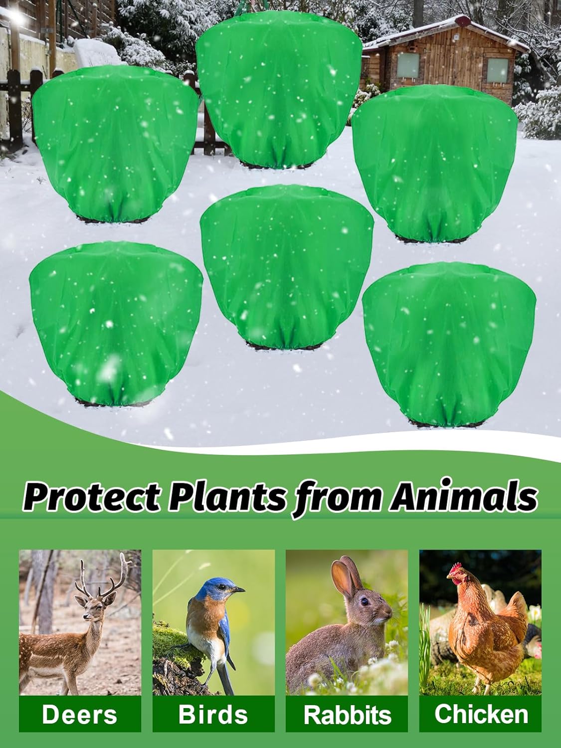 ANPHSIN 6 pcs Frost Protection Plant Covers - 39.3in x 39.3in Shrub Tree Plant Protection with Drawstring, Frost Cloth Wraps Blanket Freeze Bags for Winter Outdoor Garden Potted Plants Green