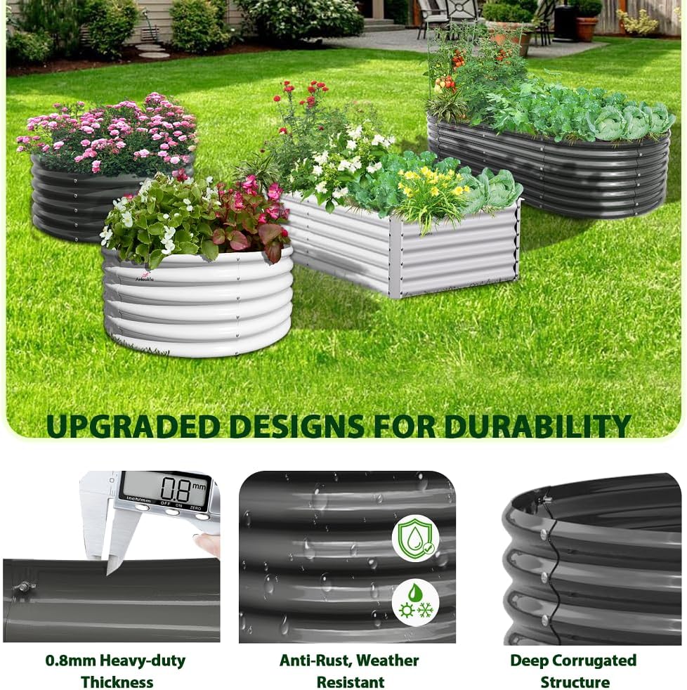 A ANLEOLIFE 4-Pack 6X3X1.5ft & 6X2X1.5ft Deep Root Galvanized Raised Garden Beds Outdoor for Planting Vegetables Flowers Herb, Quartz Grey