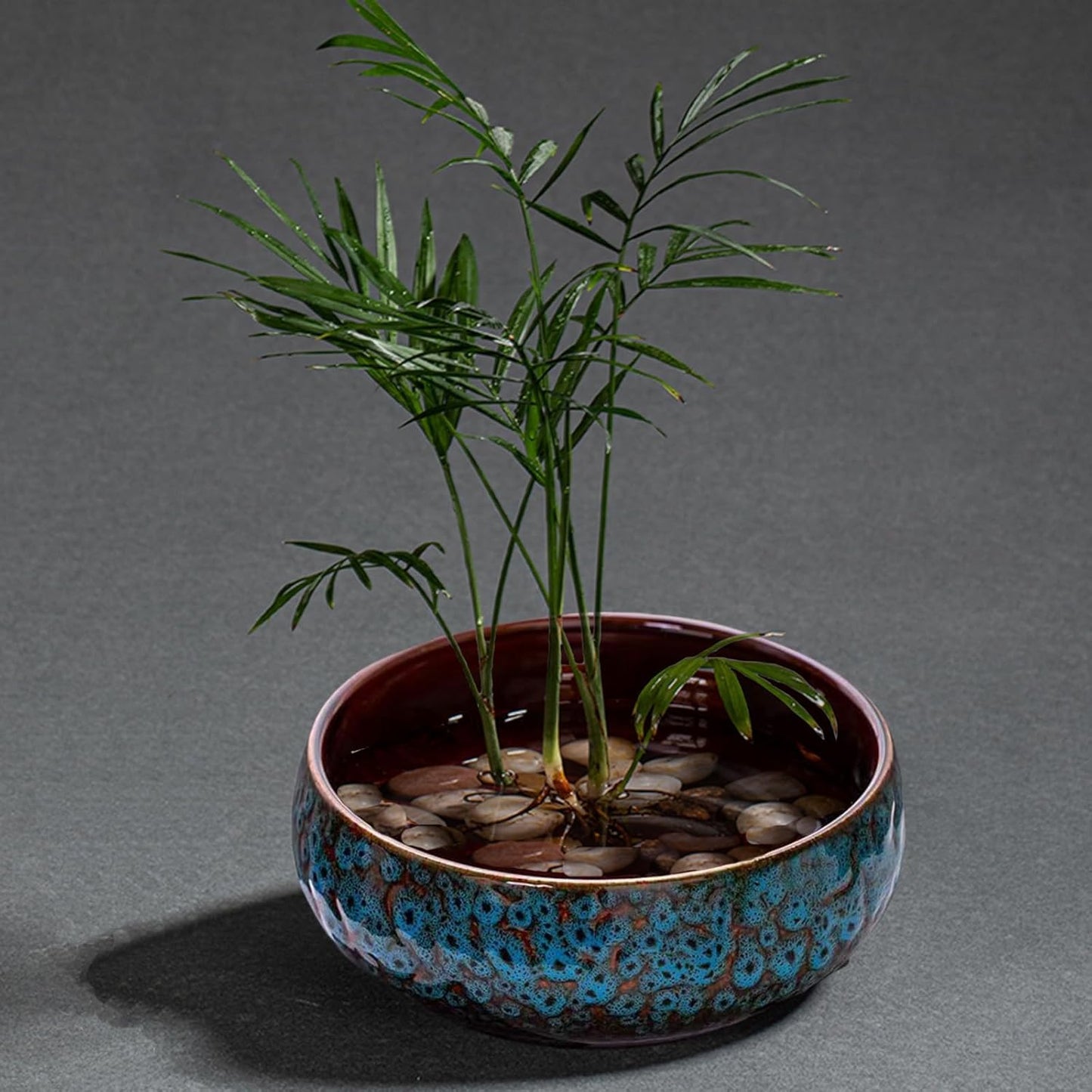 Lotus Bowl Planter, Lotus Bowls for Planting in Water Indoors, Ceramic Planters for Indoor Plants, Thickened Round Planter, for Succulent Plants Leak-Proof Design (Dark Blue)