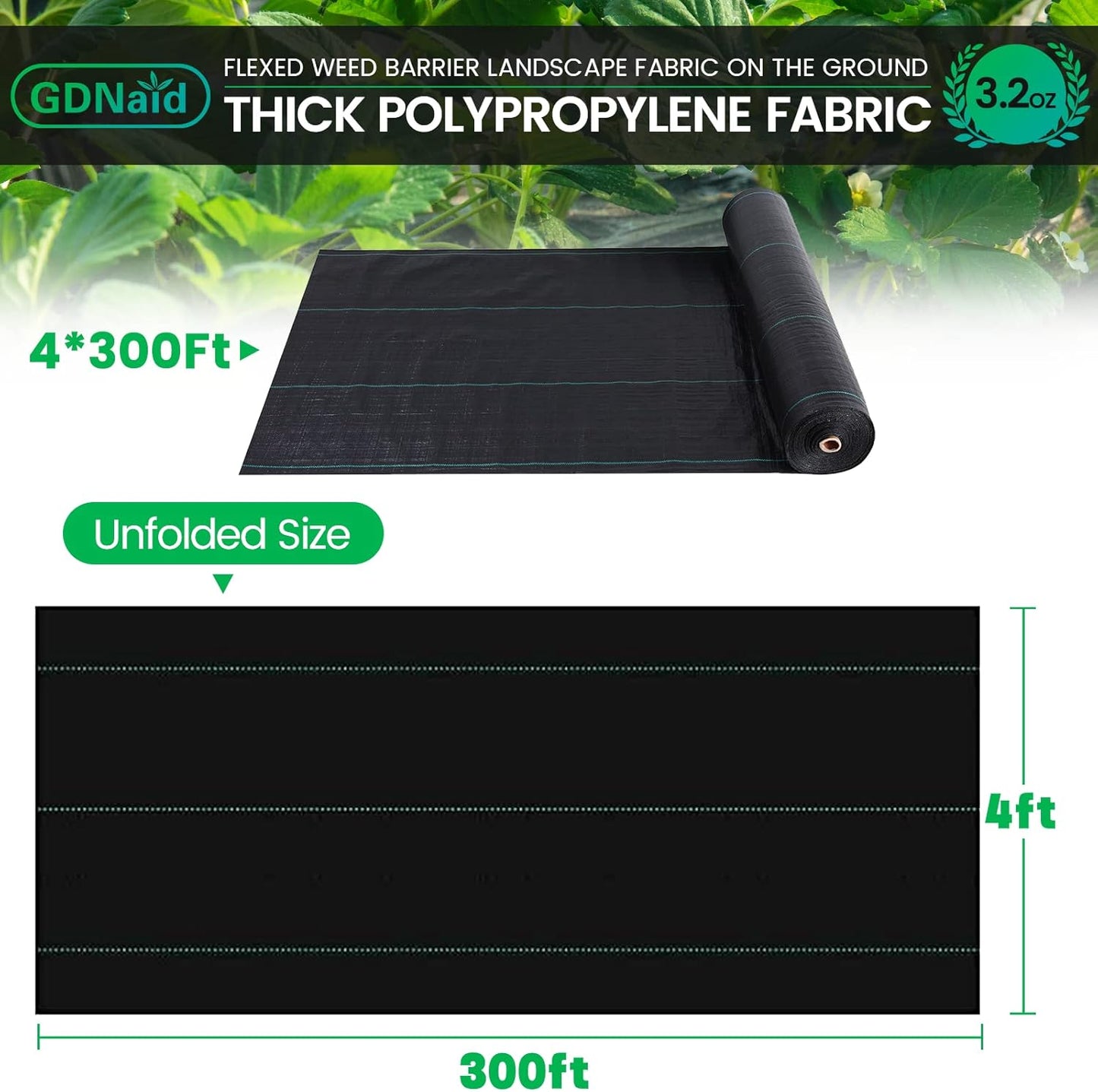 4ftx300ft Weed Barrier Landscape Fabric Heavy Duty, 3.2oz Weed Barrier Fabric, Weed Fabric Garden Fabric, Woven Geotextile Fabric