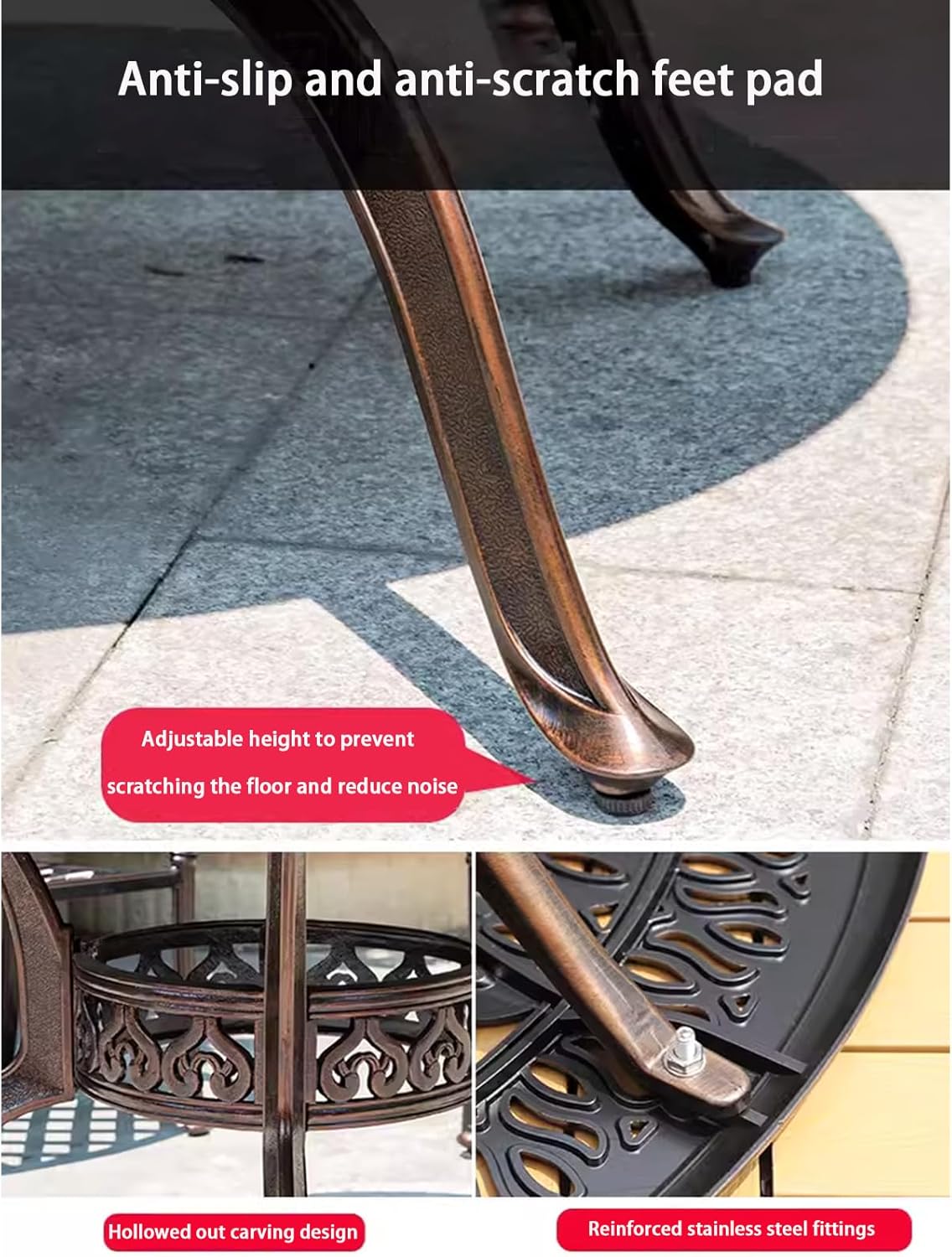 Outdoor Table Cast Aluminum Round Patio Table with Umbrella Hole All Weather Outdoor Dining Table for Lawn Garden Backyard (106cm YLSB Round Table)