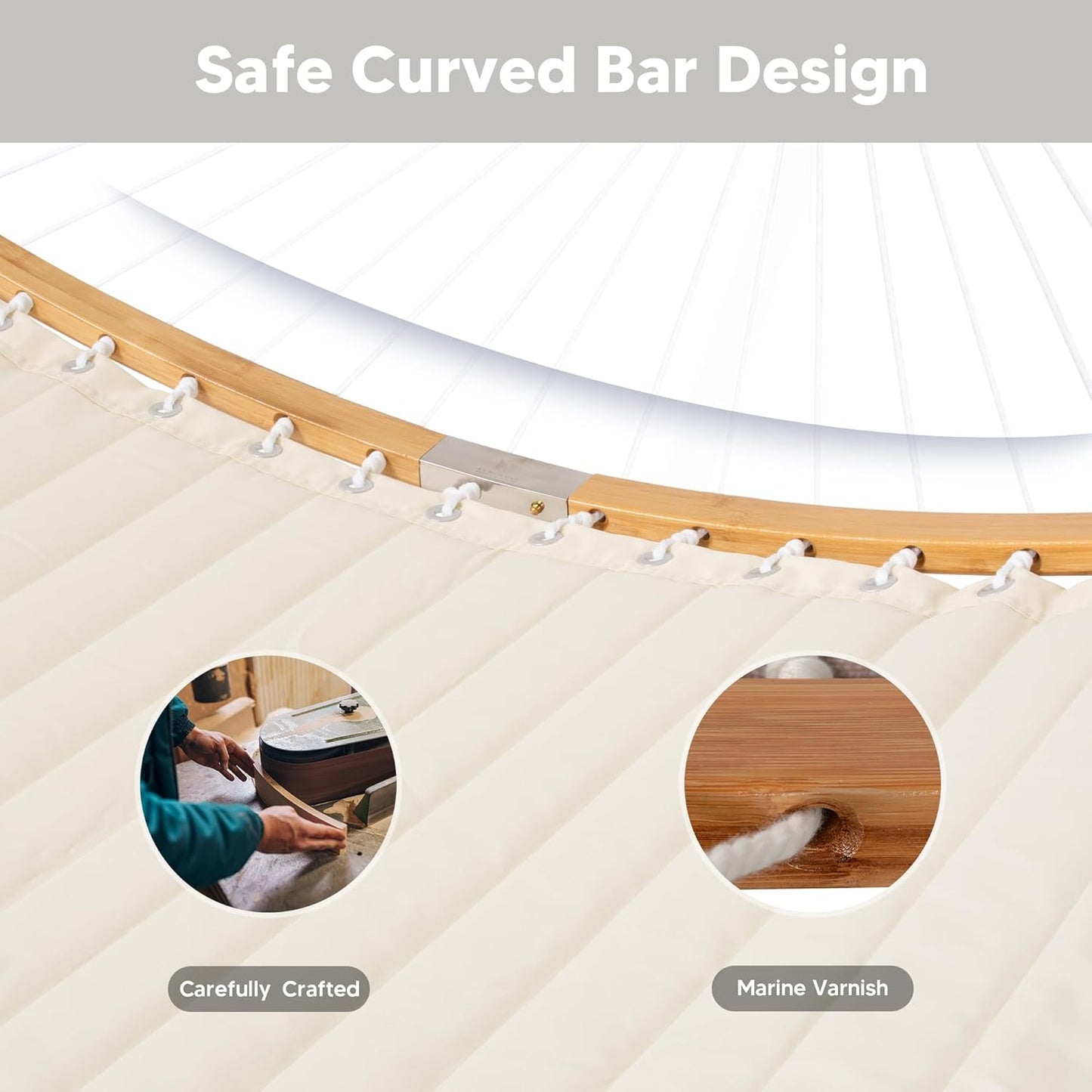 SUNCREAT Hammocks for Outside with Stand Included, Double Hammock with Curved Spreader Bar, Carrying Bag, Beige