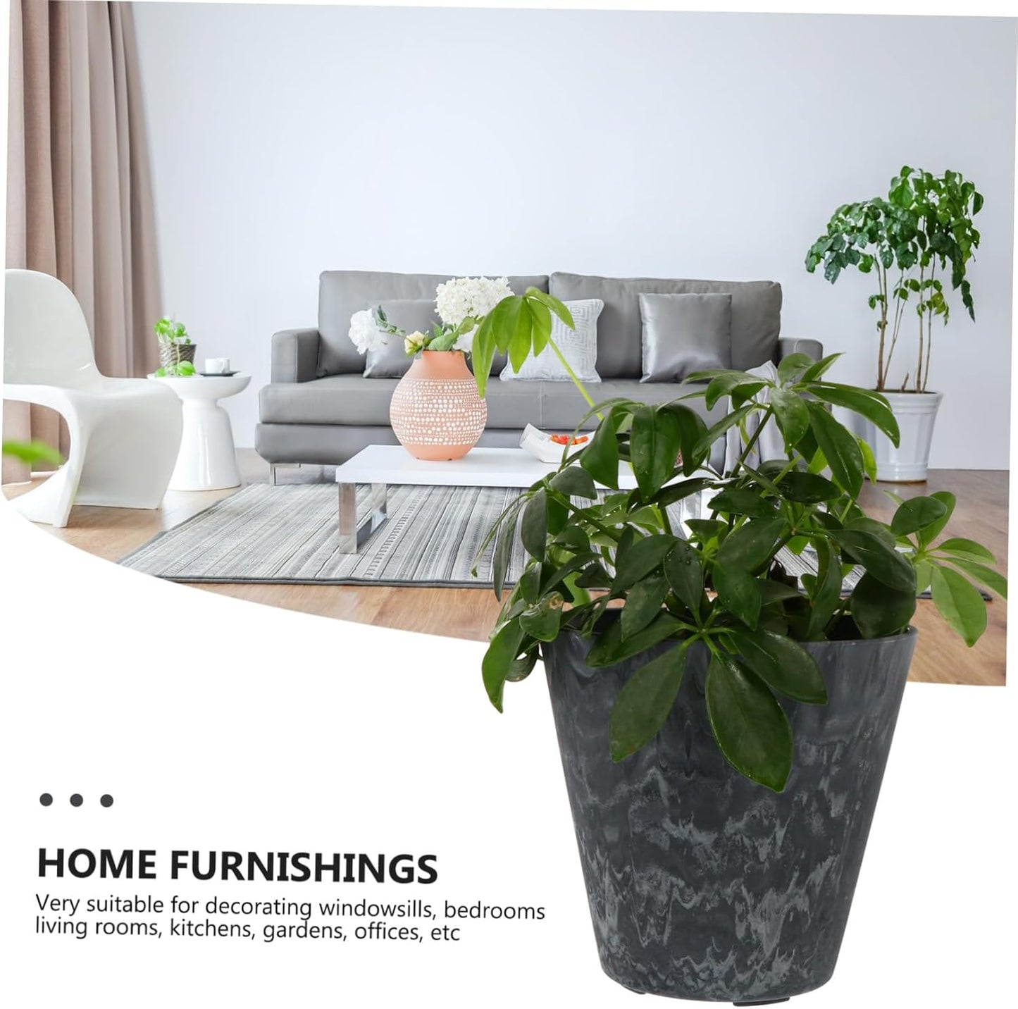 Nordic Style Plastic Flower Pot Planter with PP Resin Frost-Resistant Indoor Outdoor Garden Plant Container for Succulent Office Decor in Grey Blue