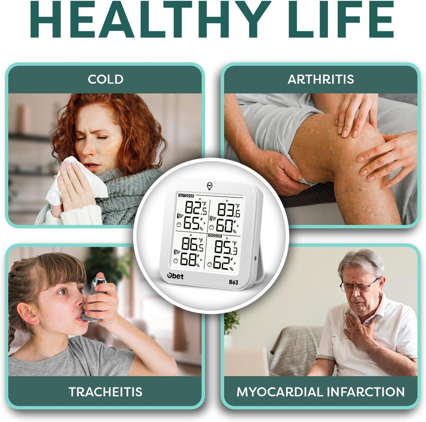 OBET Indoor Outdoor Thermometer Wireless with 3 Sensors Weather Station Temperature Humidity Monitor 500ft Range and Adjustable Backlight and Min Max Data White