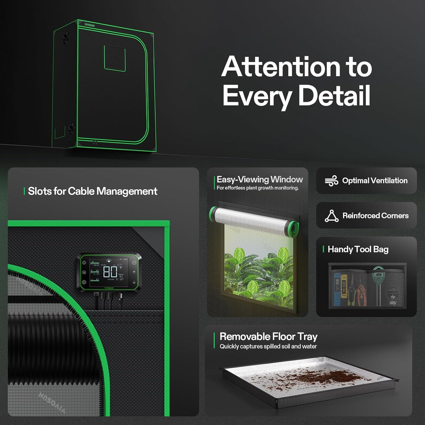 VIVOSUN S538 5x2 Grow Tent, 60"x32"x80" High Reflective Mylar with Observation Window and Floor Tray for Hydroponics Indoor Plant for VS2000/VSF4300