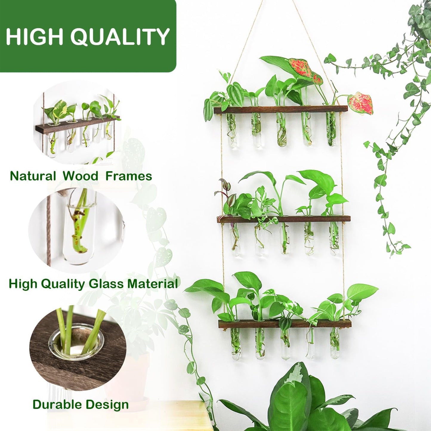 Ivolador Hanging Plant Propagation Tubes,3 Tiered Wall Hanging Terrarium Flower Planter Vase for Hydroponic Plants Cutting Home Office Garden Decor Plant Lover Gift