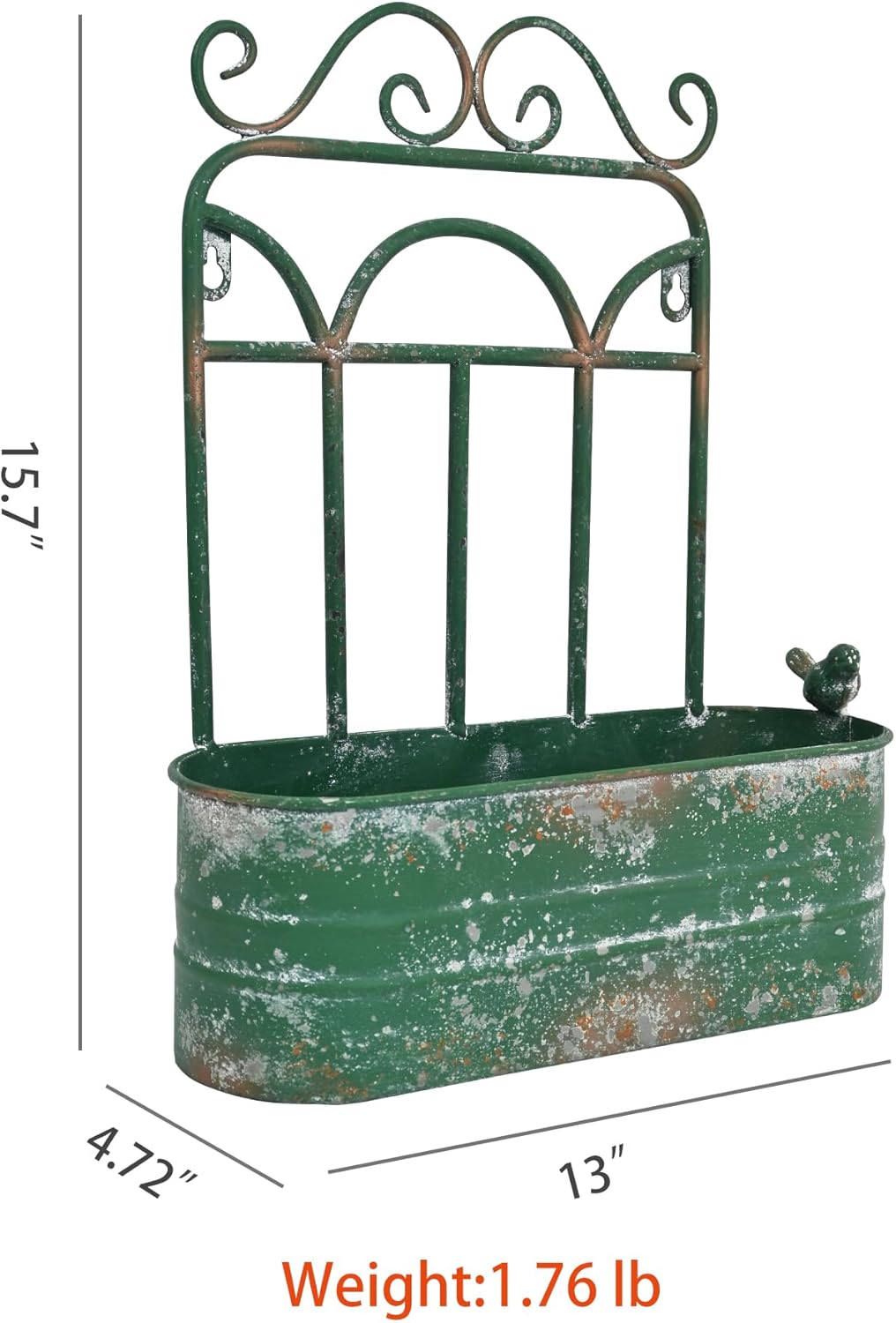 Rustic Metal Wall Planter Country Garden Wall Hanging Mount Vase Pocket Outdoor Vintage Hanging Pot Farmhouse Wall Decor for Plants Flowers (Green)