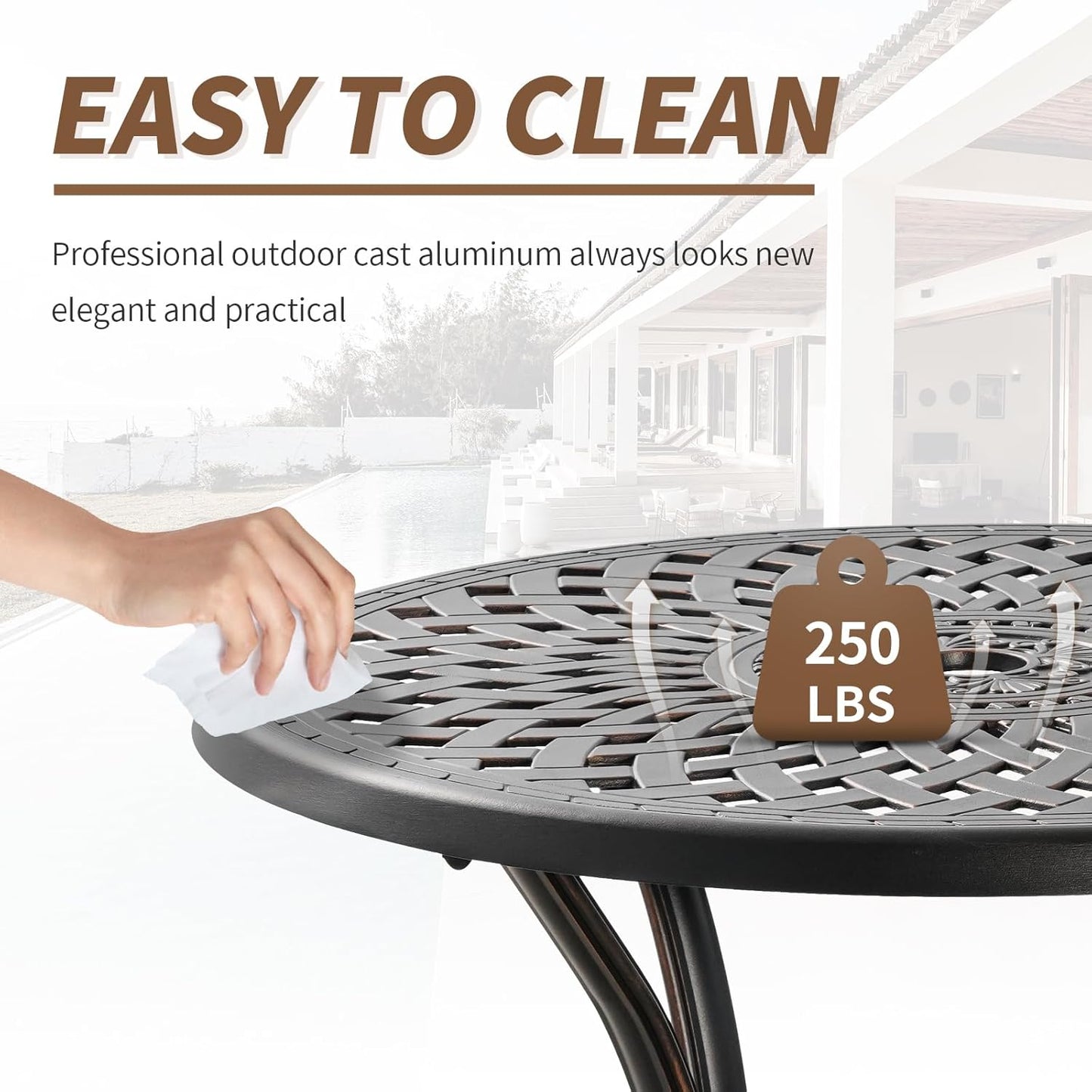 Outdoor Table Round Bistro Dining Table With Umbrella Hole for Lawn Garden, All Weather Metal Black Patio Table (31.5", Round), Bronze