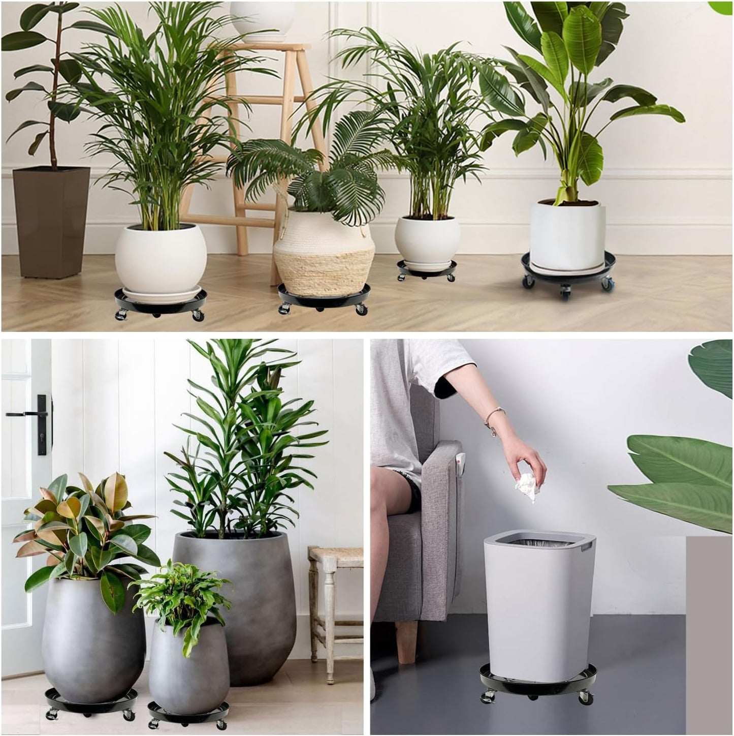 2 Pack Metal Plant Caddy with Wheels 14 Inch Black, Round Rolling Heavy Duty Plant Dolly, Heavy Plant Pot Mover Outdoors or Indoors, The Metal Wheel Can Rotate 360 Degrees or Lockable.