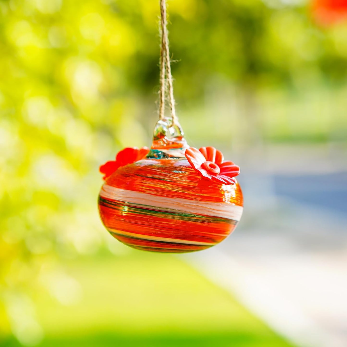 Small Glass Hummingbird Feeders for Outdoors Hanging Blown Glass Ball Humming Birds Feeder with 2 Feeding Ports for Outside Garden Patio Decor for Window