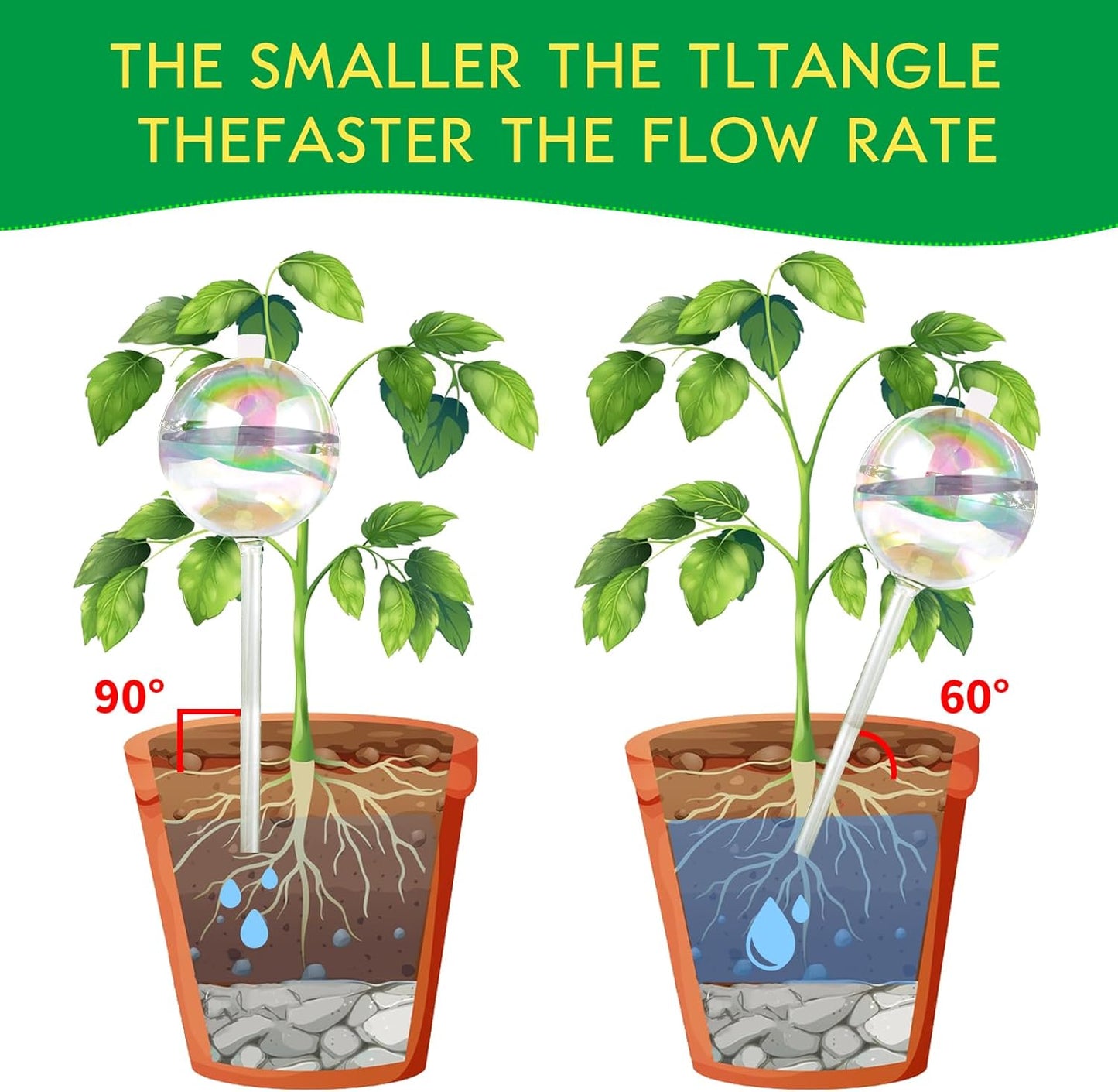 ZephyrBloom 13 oz Up 2 Weeks Large Plant Watering Globes & Bulbs, Self Watering Glass Globes to Water Plants While Away, Indoor Outdoor Automatic Slow-Release Watering Bulbs for Houseplants 2 Pack