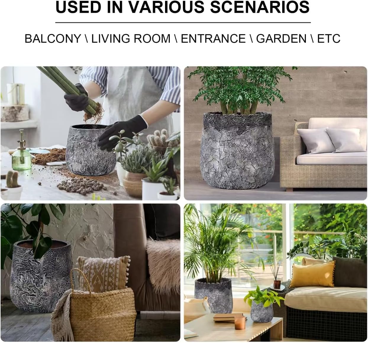 Craft flowerpots 18"+13"+9" Dia Round Concrete Planter Set of 3 Large Outdoor/Indoor Planter Pots Containers with Drainage Holes and Rubber Plug for Home Garden (Dark Gray, Large)