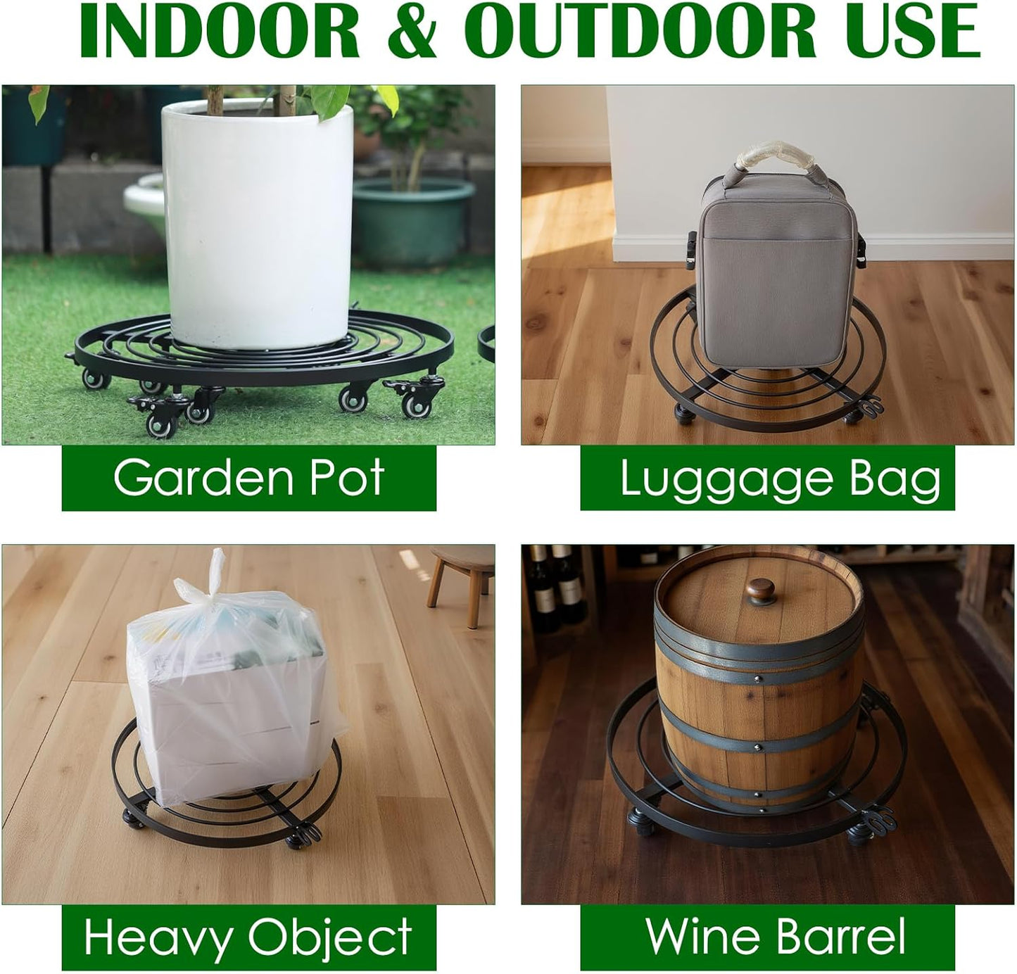 14" Plant Dolly with Wheels - Heavy Duty Rolling Planter Base, Lockable Wheels, Detachable Handle, Ideal for Indoor/Outdoor Use with Large Pots and Easy Transport Solutions