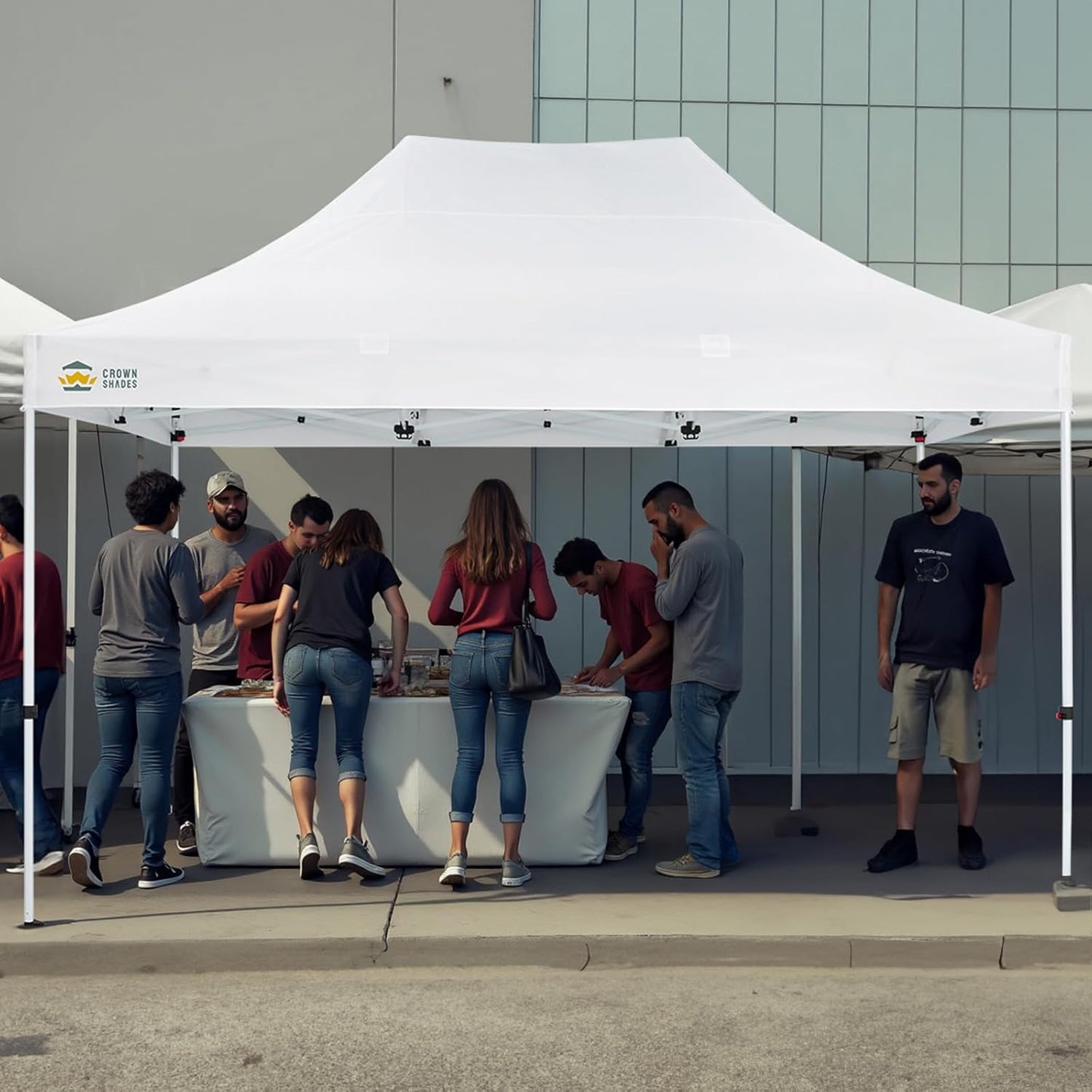 CROWN SHADES 10x15 Pop Up Canopy Tent, Thicken Frame Commercial Heavy Duty Tent, 8 Stakes & 4 Sandbags & 4 Ropes, Outdoor Canopies for Events, Parties,White