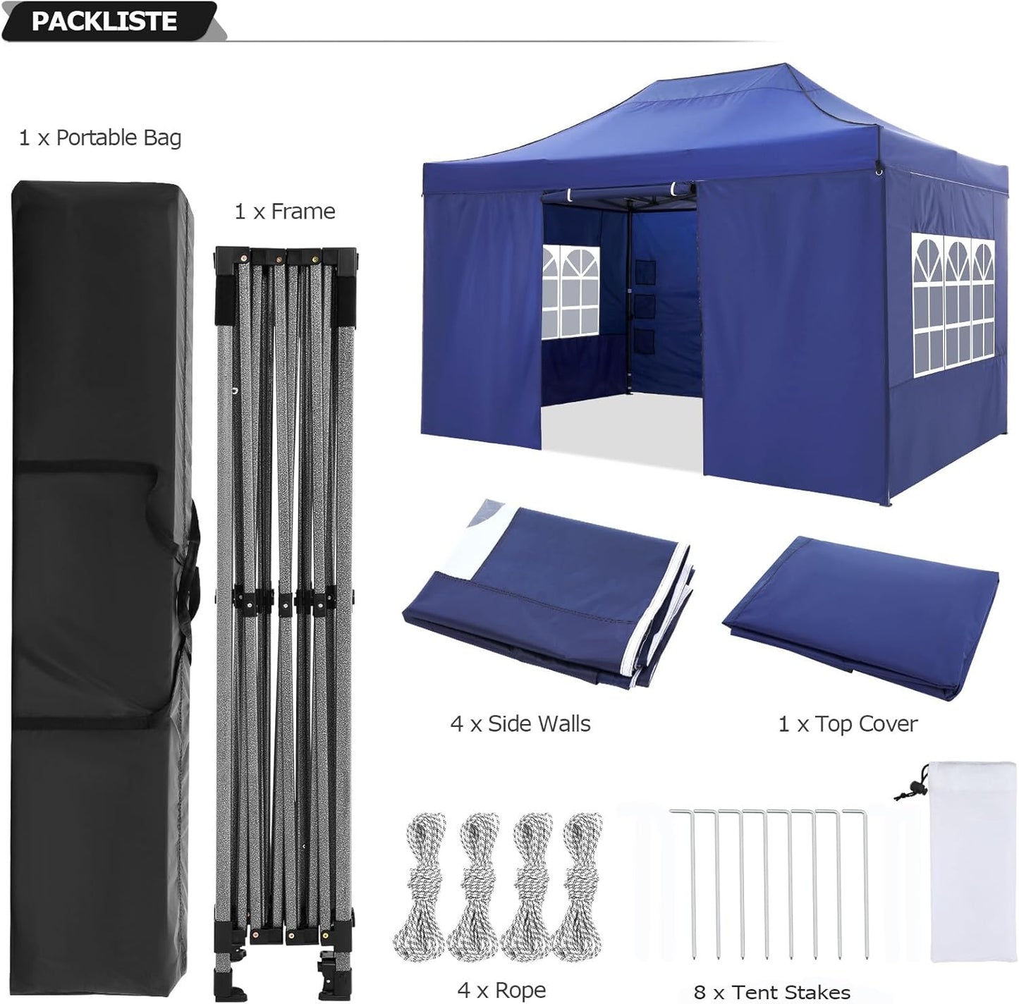 COBIZI 10x15 Pop up Canopy Tent Heavy Duty with 4 Sidewalls, Easy Set-up Commercial Outdoor Party Tent, 100% Waterproof Wedding Canopy Gazebo, 3 Height Adjustable with Handbag, Dark Blue