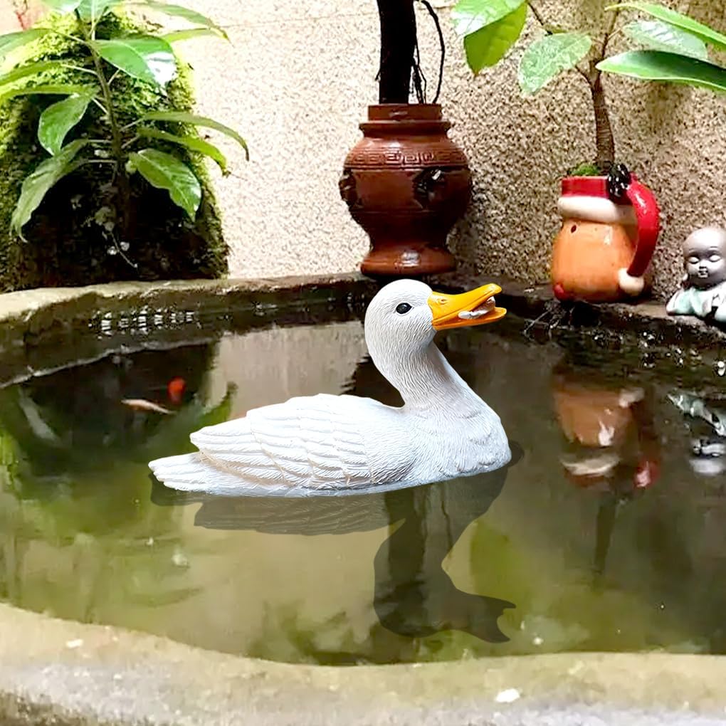 FineInno Floating Resin Duck Figurine Aquarium Decoration Decor Pond Statue Outdoor Accessories Fish Tank Floating Duck Funny Craft for Garden, Park, Pool