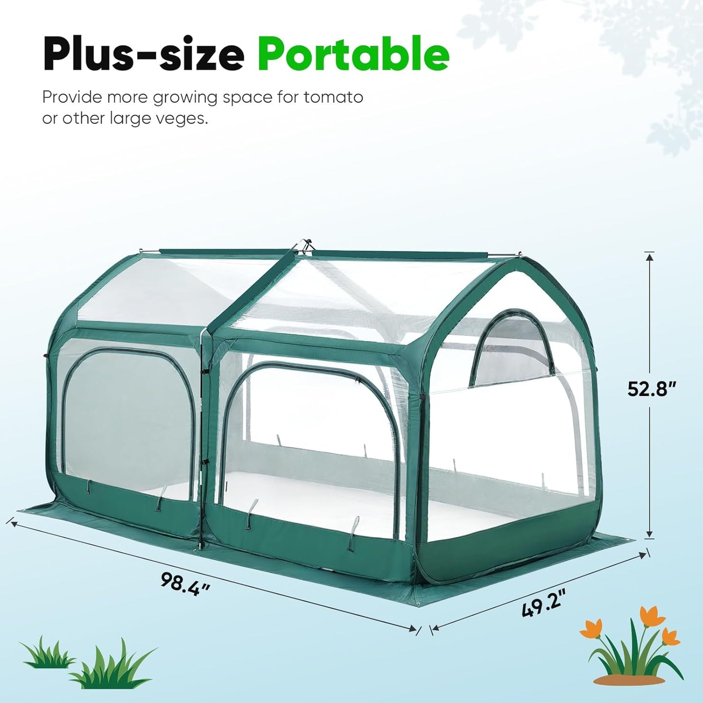 Quictent Premium Greenhouse with Screen Window, Portable Fast-up Plant Greenhouses for Outdoors with Heavy Duty Pop-up Fiberglass Frame Durable Waterproof Cover, 98.4x49.2x52.8 Inch, Green