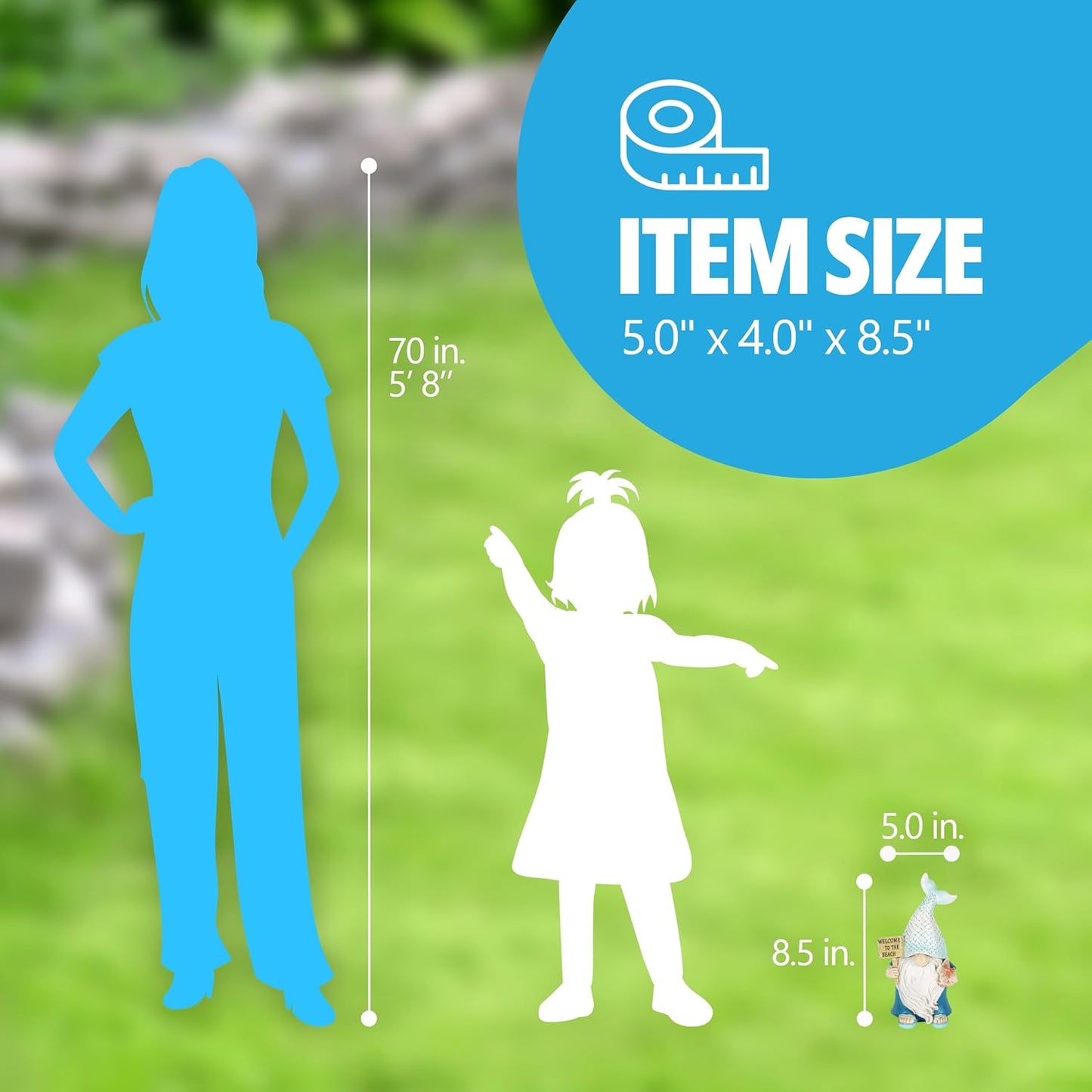 Exhart Mermaid Tail Hat Garden Gnome Statue with Welcome to The Beach Sign, 5 x 4 x 8.5 Inches