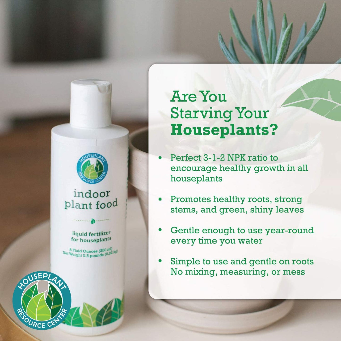 Indoor Plant Food by Houseplant Resource Center - Organic Liquid Fertilizer for Pothos, Peace Lily, Monstera, Cactus and More - 8 oz