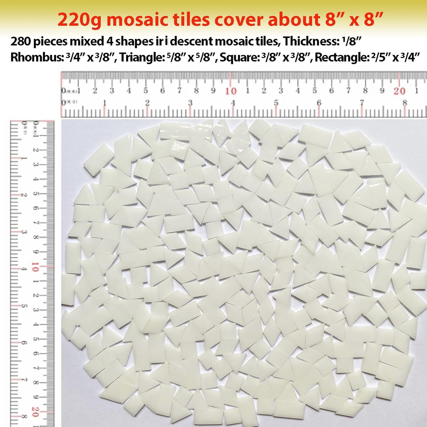Iridescent White Glass Mosaic Tiles for Crafts, 280 Pcs Mixed 4 Shapes Stained Glass Sheets, Mosaic Kit for Adults Kids, Supplies for Mosaics