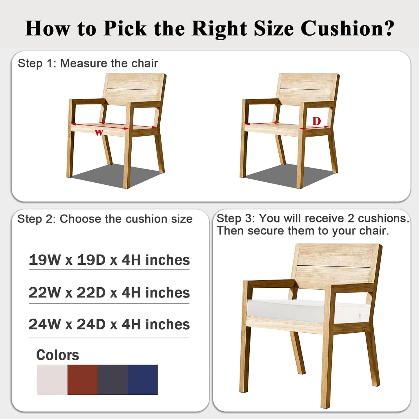 Outdoor Chair Cushions Set of 2 for Patio Furniture 22x22x4 Inch Waterproof Patio Chair Cushion 3 Year Color Fastness Square Elastic Foam Garden Sofa Couch Pads with Ties and Handle,Beige