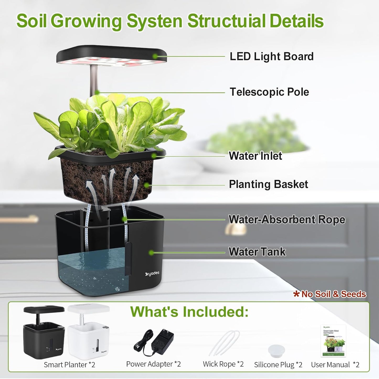 2 PACK Plant Pots Indoor Garden Planter Growing Systems Small Smart Soil Gardening System with 17 Watts LED Grow Light Auto Timer Self-Watering Soil Planter Pot Gifts for Mom Women (No Seeds&Soil)
