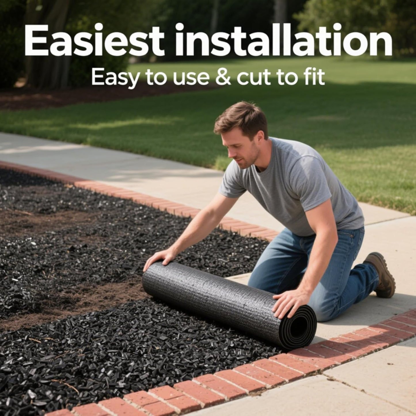 6ft x 2ft Recycled Rubber Mulch Mat, Narrow Rubber Garden Strip for Landscaping, Tree Rings, Pathway Edging, Weed Barrier, Eco-Friendly Ground Cover, Easy to Cut & Install