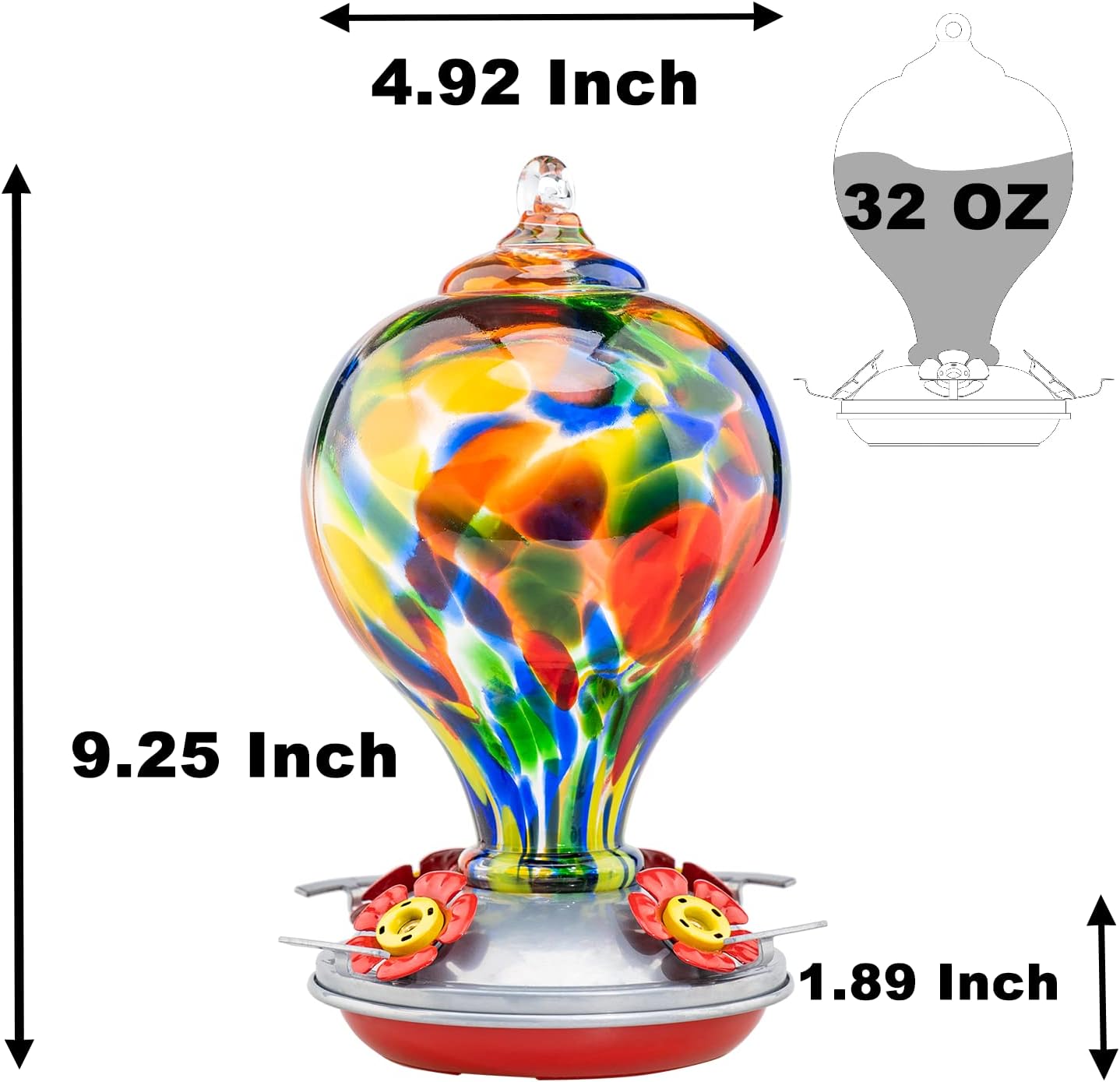 Muse Garden Hummingbird Feeders for Outdoors Hanging, Blown Glass Hummingbird Feeder Gifts for Mom, Garden Backyard Decor for Outside, Unique Gifts Idea for Women, 32OZ, Rhapsody