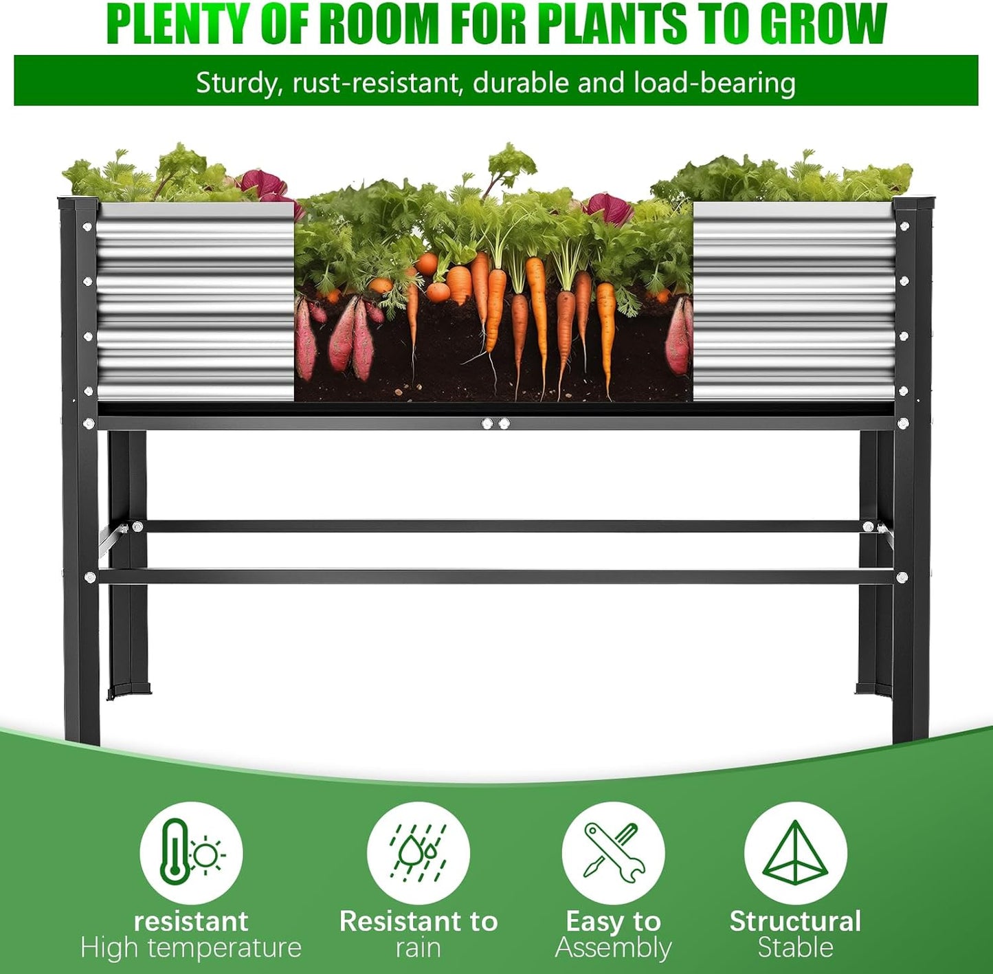 Doniks 2PCS Raised Garden Bed with Legs, 48×24×32in Large Outdoor Metal Galvanized Garden Planting Box, 600lb Capacity for Vegetables Lawn Green Flowers, Fruits, Terrace