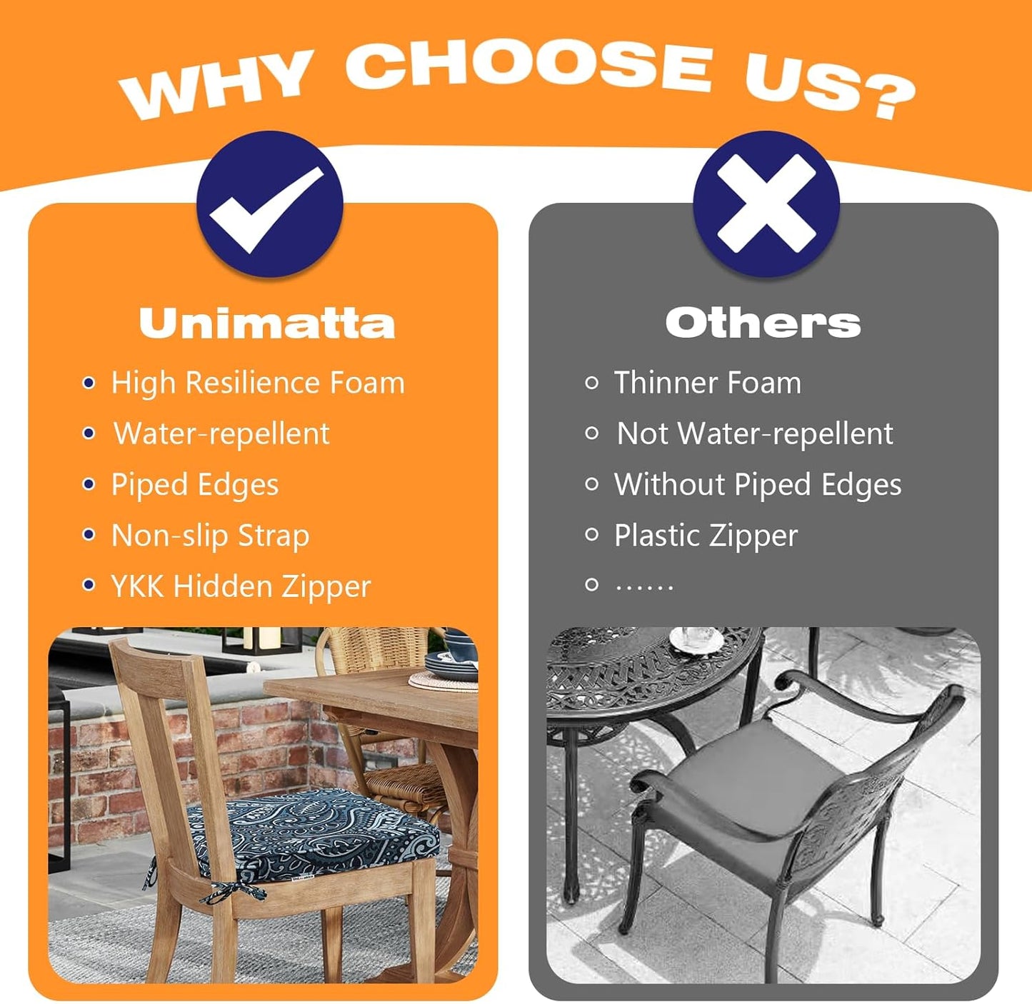 Round Corner Seat Cushions, 17" x 16" x 2", Set of 4, Indoor Outdoor Water Repellent Universal Chair Pads with Ties for Patio Furniture, Garden Deck Dining Chairs, Damask Blue Flower