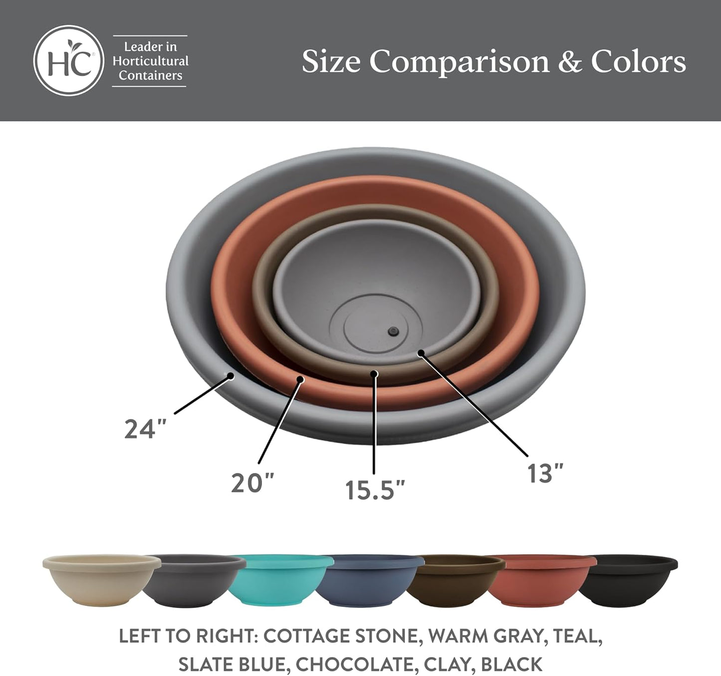 The HC Companies Shallow Planter with Drainage - Contemporary Garden Bowl Planter for Flowers, Herbs & More - Round Succulent Planter Pot for Indoors and Outdoors (24" Clay, Pack of 2)