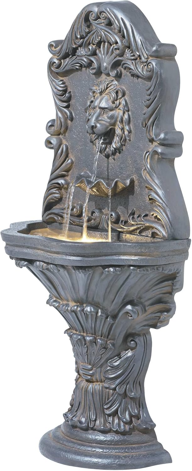 Royal Lion Acanthus 50" High Large Italian Indoor Outdoor Decor Faux Stone Floor Fountain with Light LED Statue Waterfall Water Feature for Outside Garden Patio Yard Backyard - John Timberland