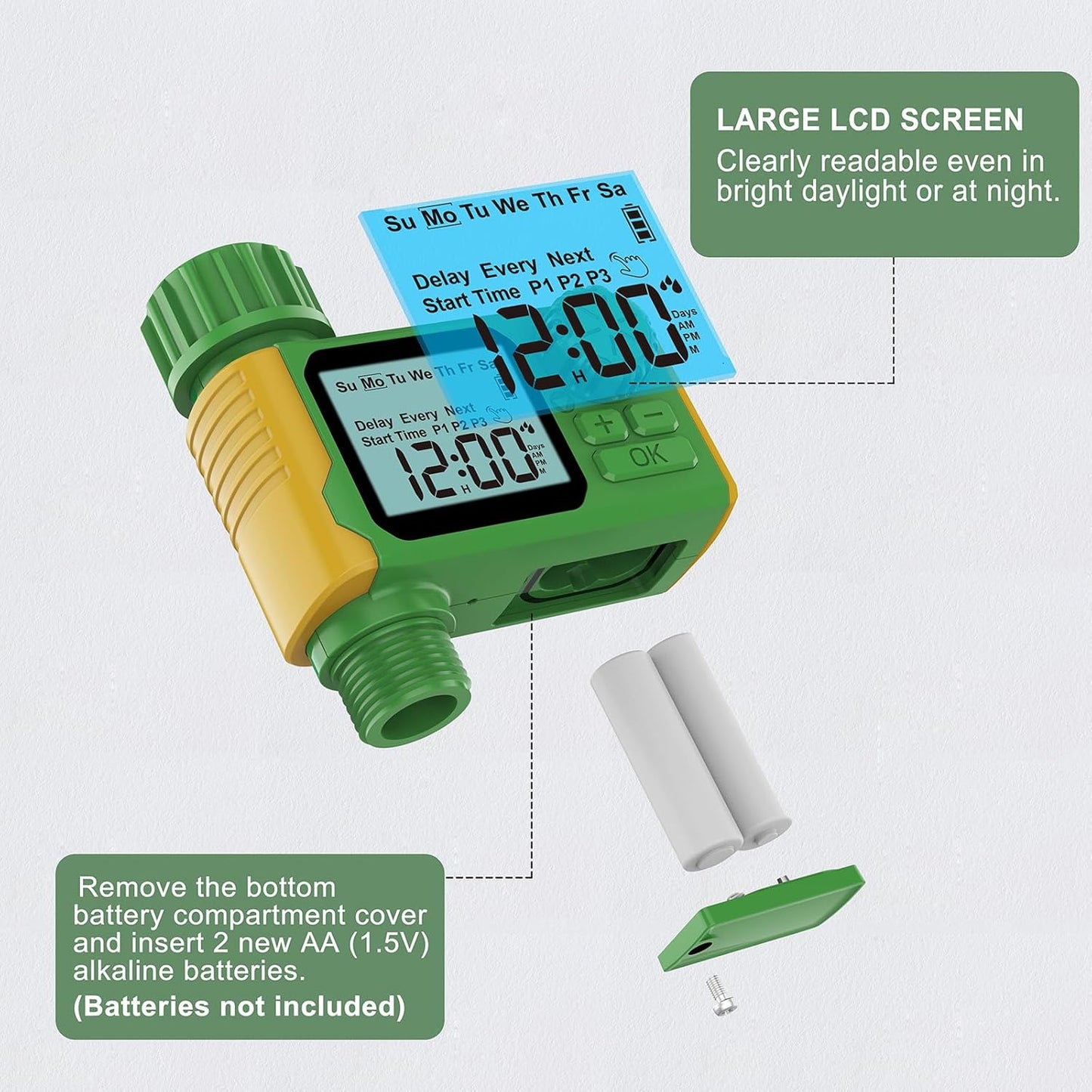 Garden Hose Timer Automatic Programmable - Digital Water Timer with LCD Display, Rain Delay & Manual Modes for Lawn Sprinkler System, Irrigation for Yard