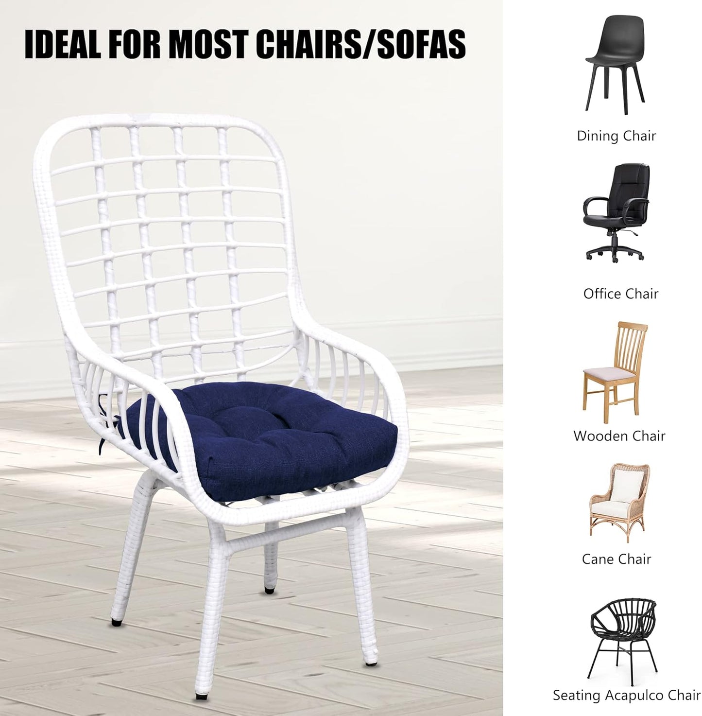 RACE LEAF 4 Pack 17x17 Patio Chair Cushions, Thickened Waterproof Cushions with Stain Resistant Cover and Non-Slip Ties (Navy)