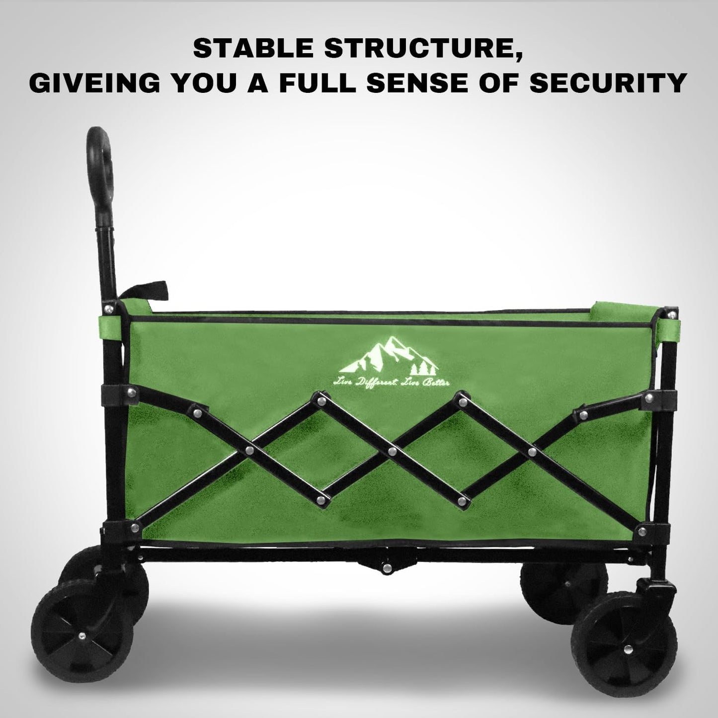 Collapsible Wagon 352LBS Capacity, Foldable Large Carts, Heavy Duty Outdoor Folding Cart with All-Terrain Wheels, Utility Garden Beach Wagon with Storage Bag Green