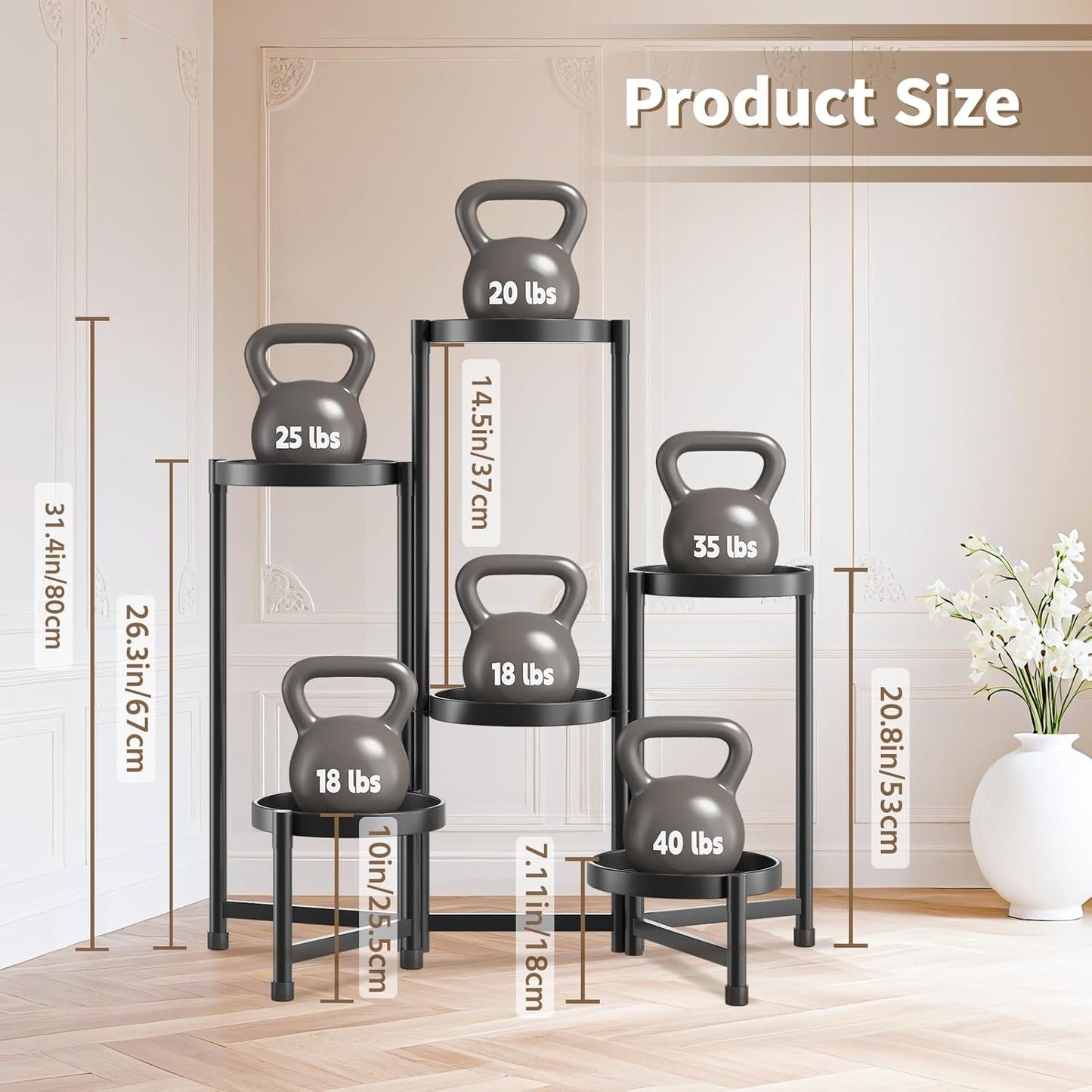 LASZOLA 6 Tiered Folding Plant Stand Indoor for Multiple Large Planter, Tall Heavy Duty Adjustable Rack with Rust Proof 10 Inch Wide Tray, Sturdy Vertical Tree Organizer for Narrow Inside Floor, Black