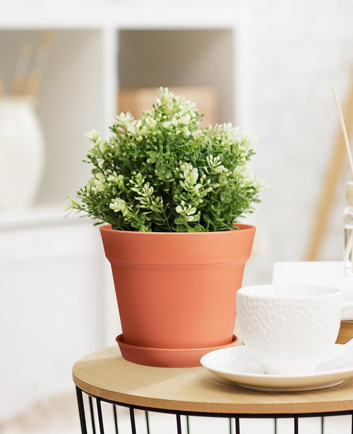 homenote Plant Pots,7.5 Inch Flower Pots for Plants Plastic Planters for Indoor with Multiple Drainage Holes and Trays, for All Home Garden Flowers Succulents,Outdoor(Terra Cotta,8 Pack)