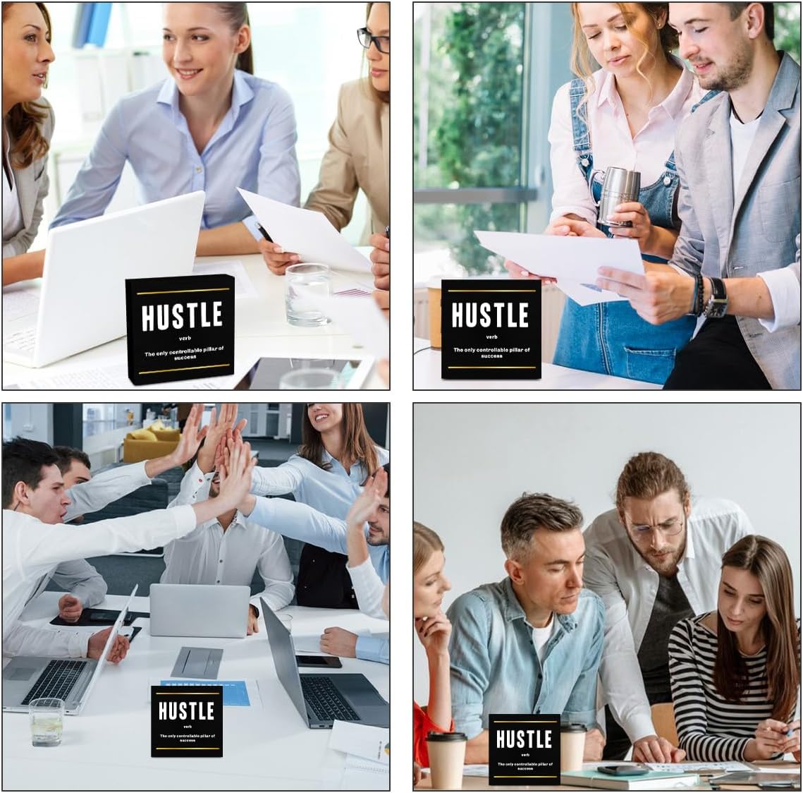 Hustle Definition Entrepreneur Black Wooden Box Sign, Inspirational Office Decor, Decorative Table Shelf Desk Rustic Workplace Farmhouse Home Counter Decor Office Decorations Desk Accessories
