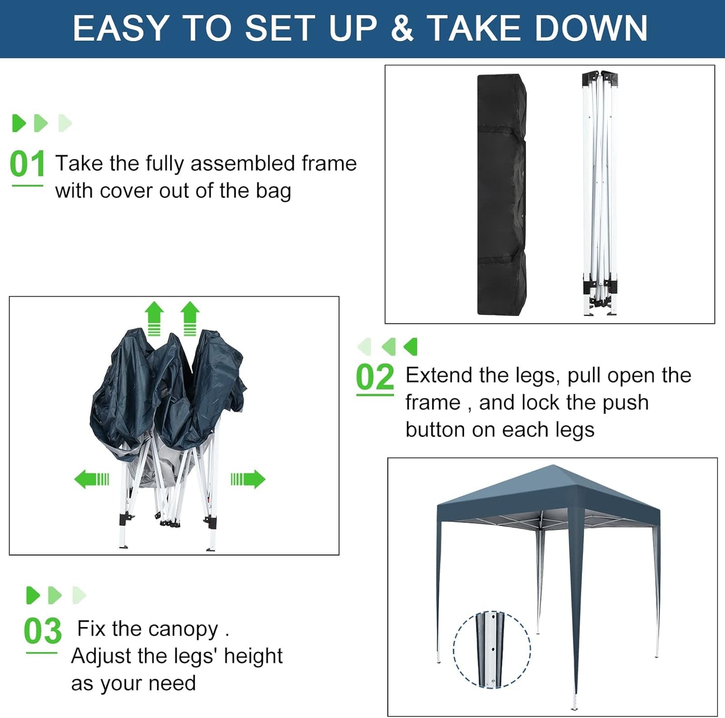 Outvita 6.5x6.5ft Pop Up Canopy Tent, Outdoor Instant Shelter Folding Canopy with Carry Bag for Commercial Events, Party, Backyard BBQ, Camping Blue