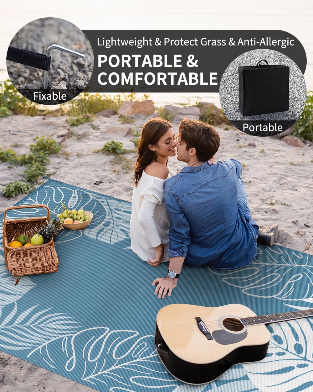 COCOER Tropical Outdoor Rug 8x10 Reversible-Waterproof Patio Rug-Quick Dry Outdoor Carpet-Outdoor Area Rugs Indoor Outdoor Rugs-Outside Rug Patio Decor for Porch Deck Balcony Backyard