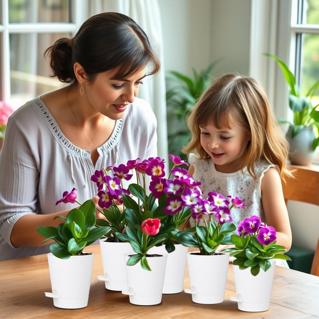 12 Pack 4 Inch Self Watering Plant Pots with Drainage and Saucers,Plastic Flower Pots for Indoor and Outdoor Plants, Nursery Planters for Houseplants and Herbs White, 4 inch 12pcs