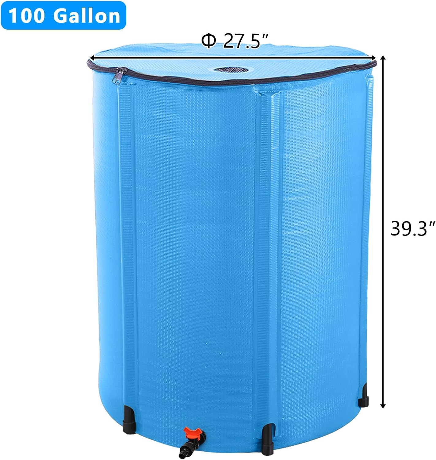 100 Gallon Collapsible Rain Barrel, Portable Rainwater Collection System, Water Storage Tank, Rain Catcher Barrel with Spigots and Overflow Kit, Rain Water Barrel Collector for Garden, Blue