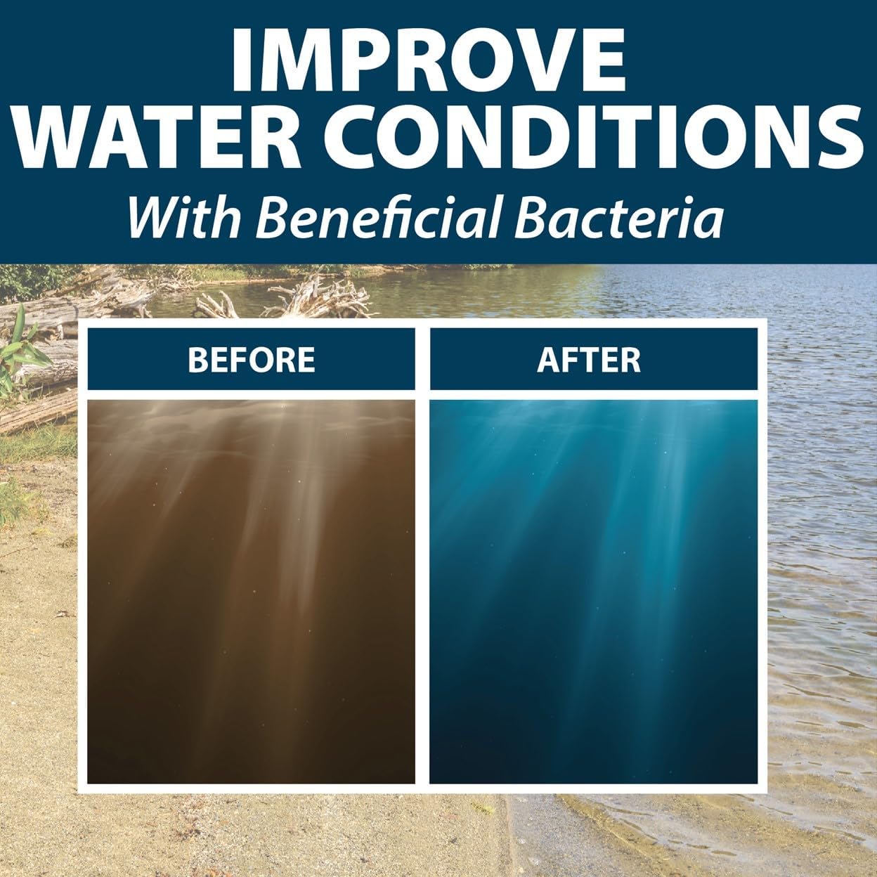 Airmax Pond Dye Plus, Nature's Blue Colorant & Natural Beneficial Bacteria, Large Pond & Lake Water Clarifier & Color Treatment, Shade Plants & Algae from Sunlight, Fish & Livestock Safe, 4 Gallons