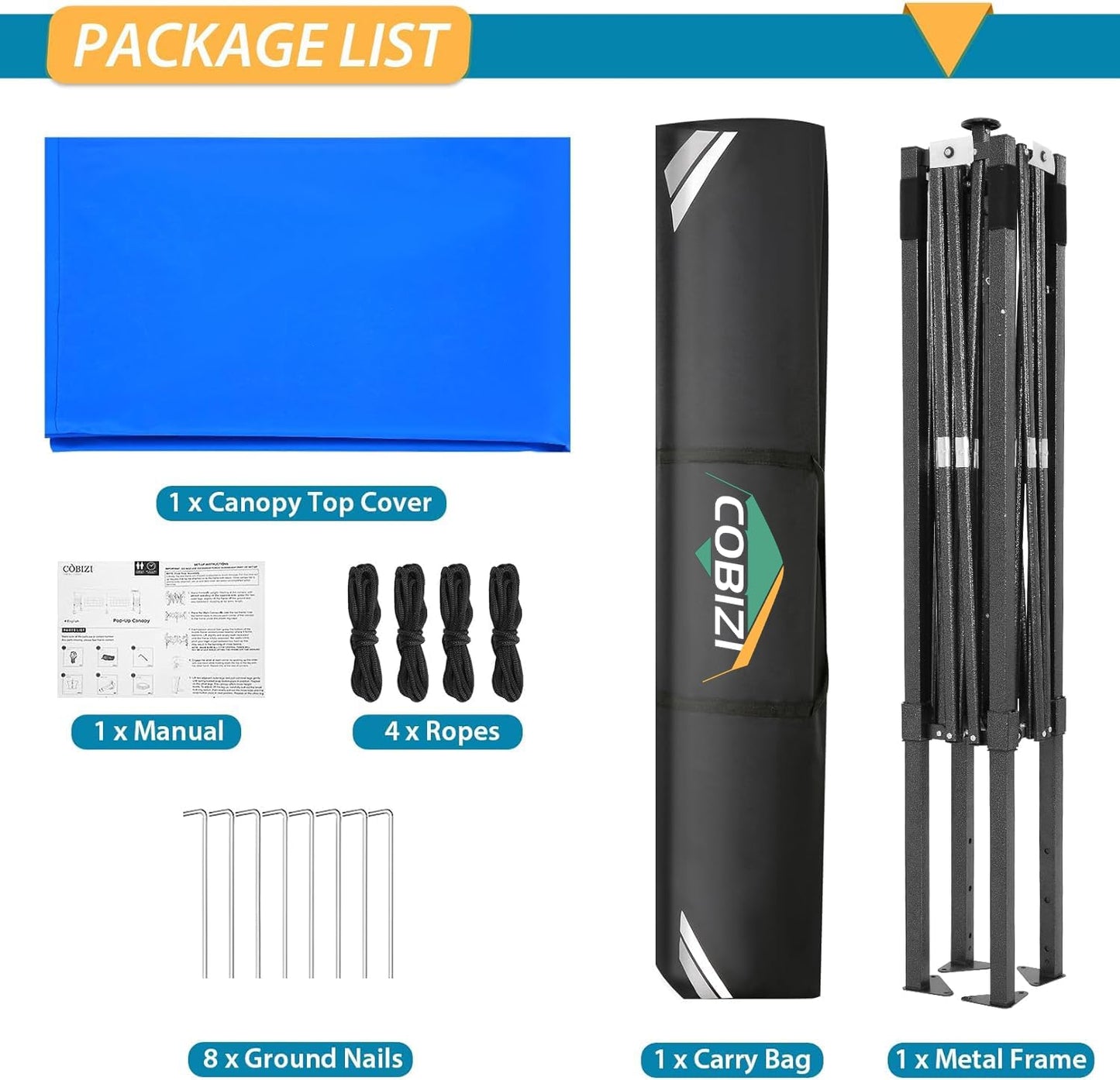 COBIZI 6.6x6.6 Pop Up Canopy Without Sidewall,Heavy Duty Canopy UPF 50+ All Season Wind Waterproof Commercial Outdoor Party Tents for Parties Canopy Gazebo with Storage Bag(6.6 x 6.6 ft Blue)