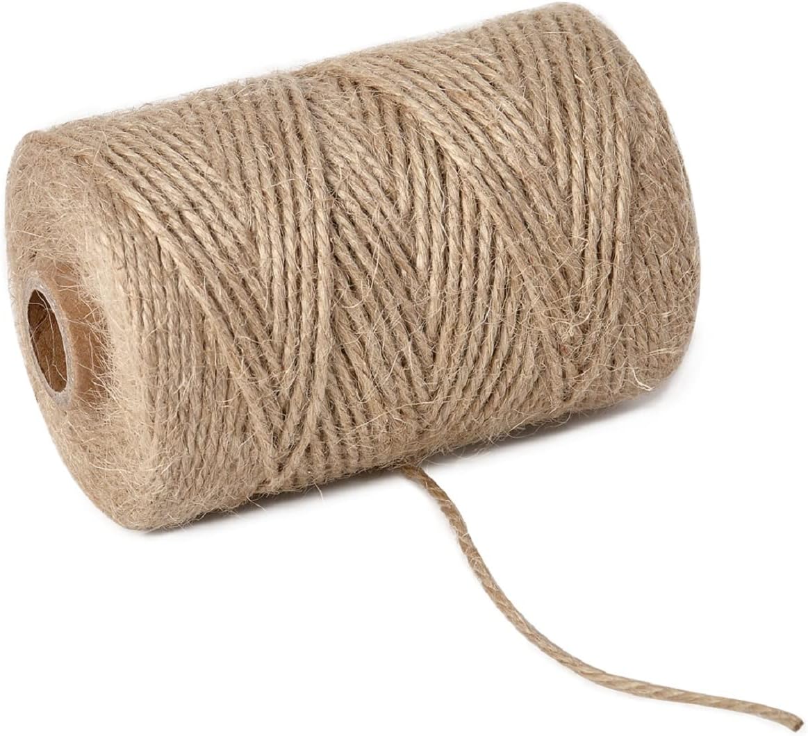 2mm 328 Feet Natural Jute Twine, for Crafts Gift, Craft Projects, Wrapping, Bundling, Packing, Holiday Packaging Twine, Gardening and More, Jute Rope to Use Around The House and Garden