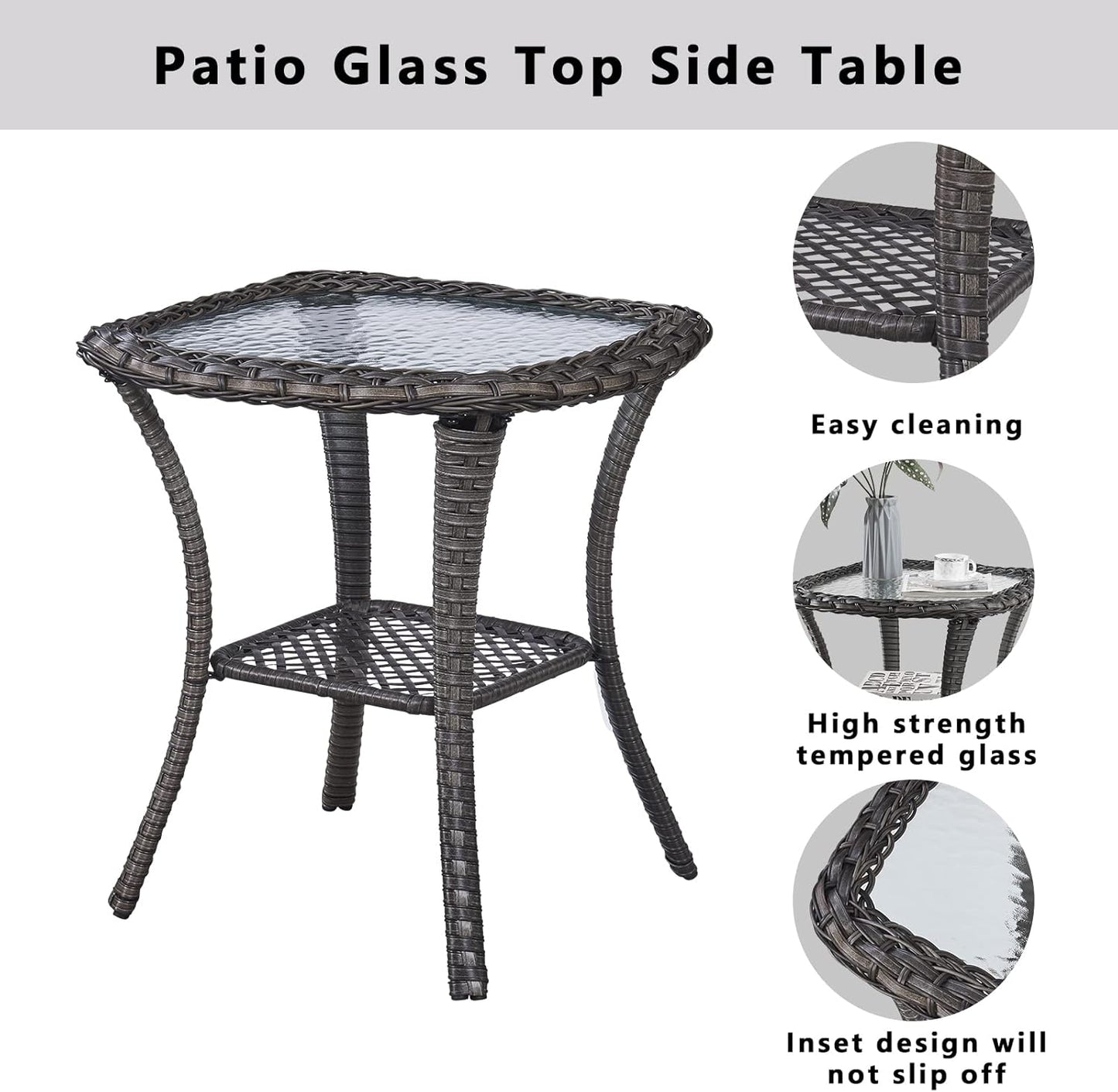 Outdoor Swivel Rocker Wicker Chairs Set of 3, High Back Swivel Patio Chairs Wicker Furniture Set, 2 PCS Rattan Swivel Rocking Chair with Side Table, Orange Cushion