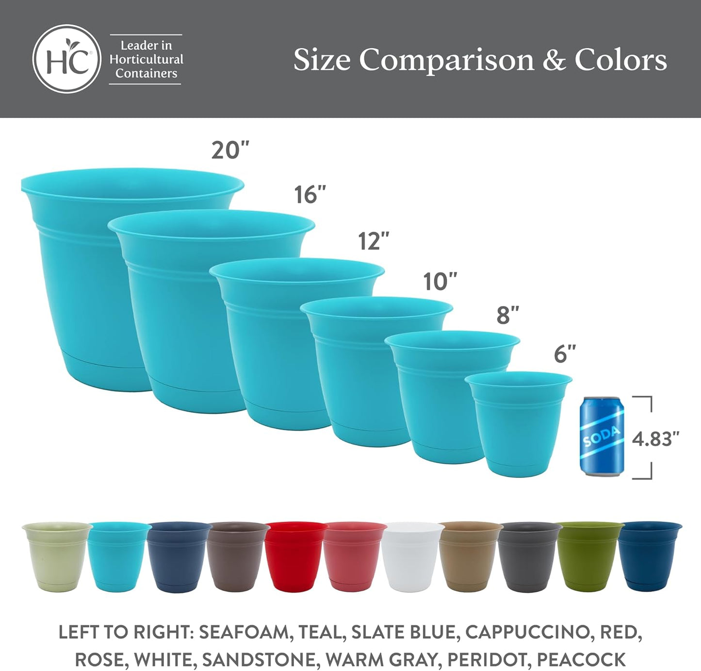 The HC Companies Eclipse Round Planter with Saucer - Outdoor & Indoor Plant Pot with Drainage Holes - Lightweight, UV-Resistant Plastic Pots for Plants, Flowers & Herbs (6" Warm Gray, Pack of 1)